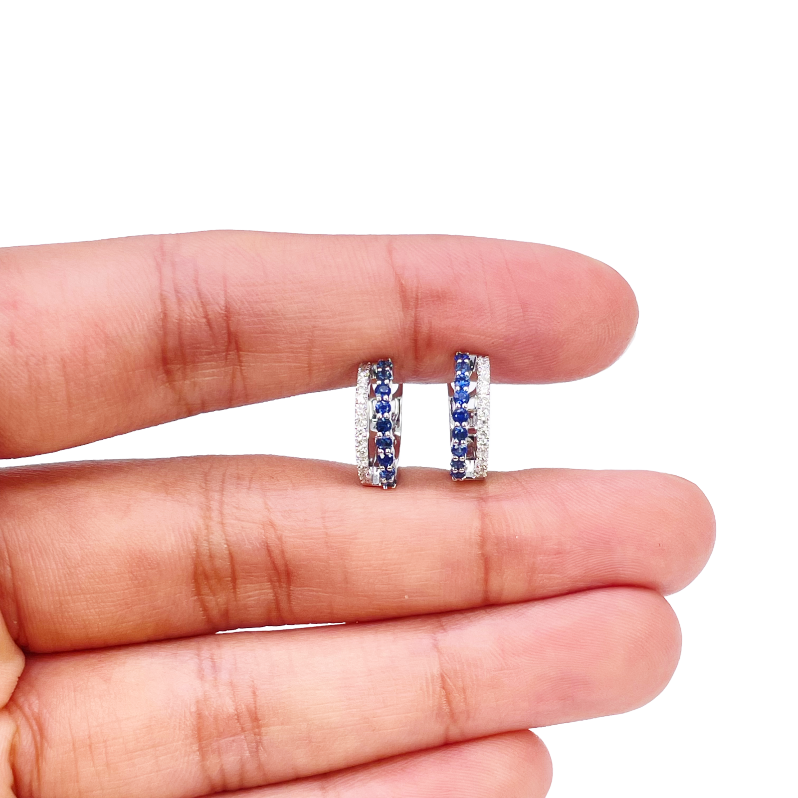 18ct Gold Diamond & Sapphire Hoop Natural 0.40ct Huggies Earrings 9mm Diameter 