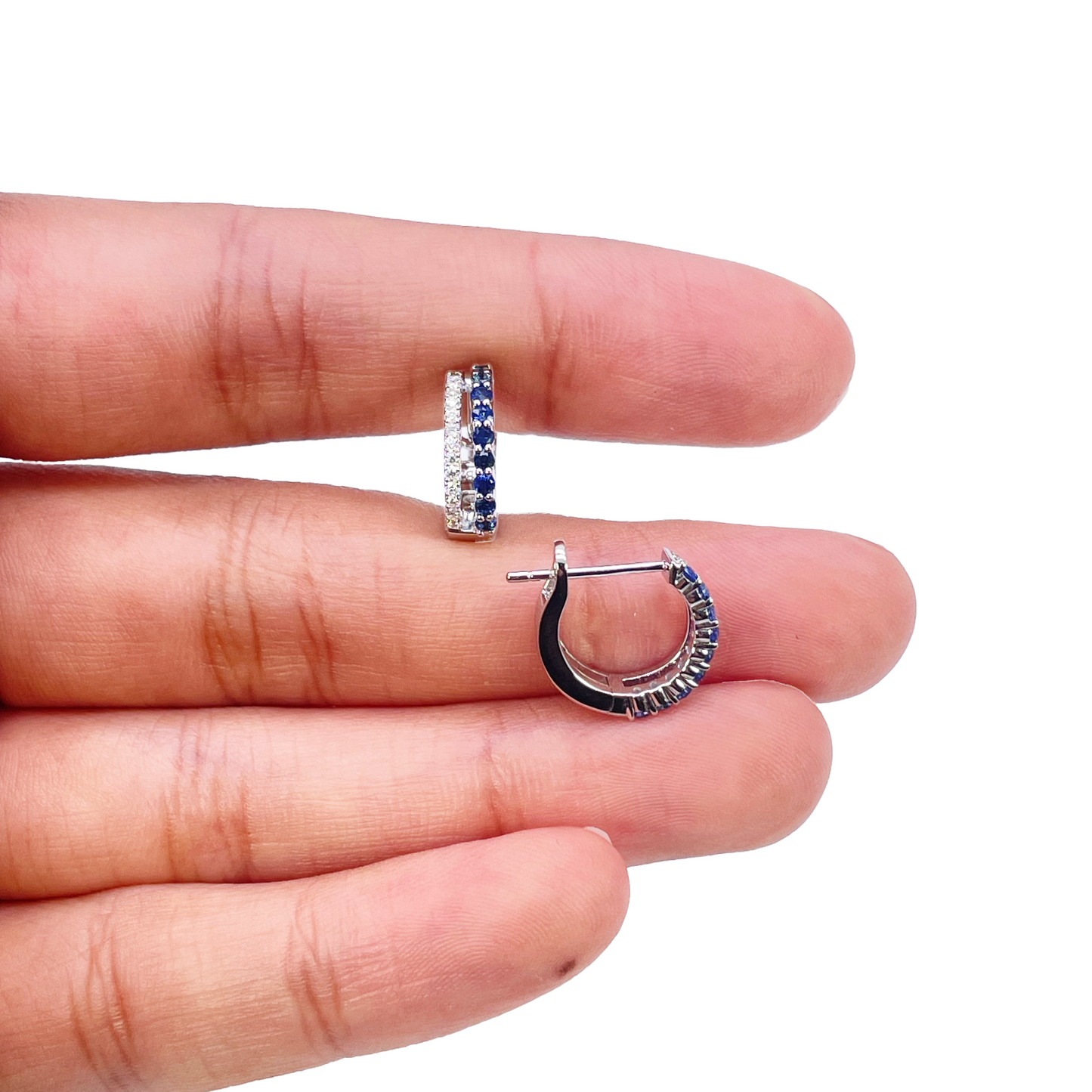 18ct Gold Diamond & Sapphire Hoop Natural 0.40ct Huggies Earrings 9mm Diameter 