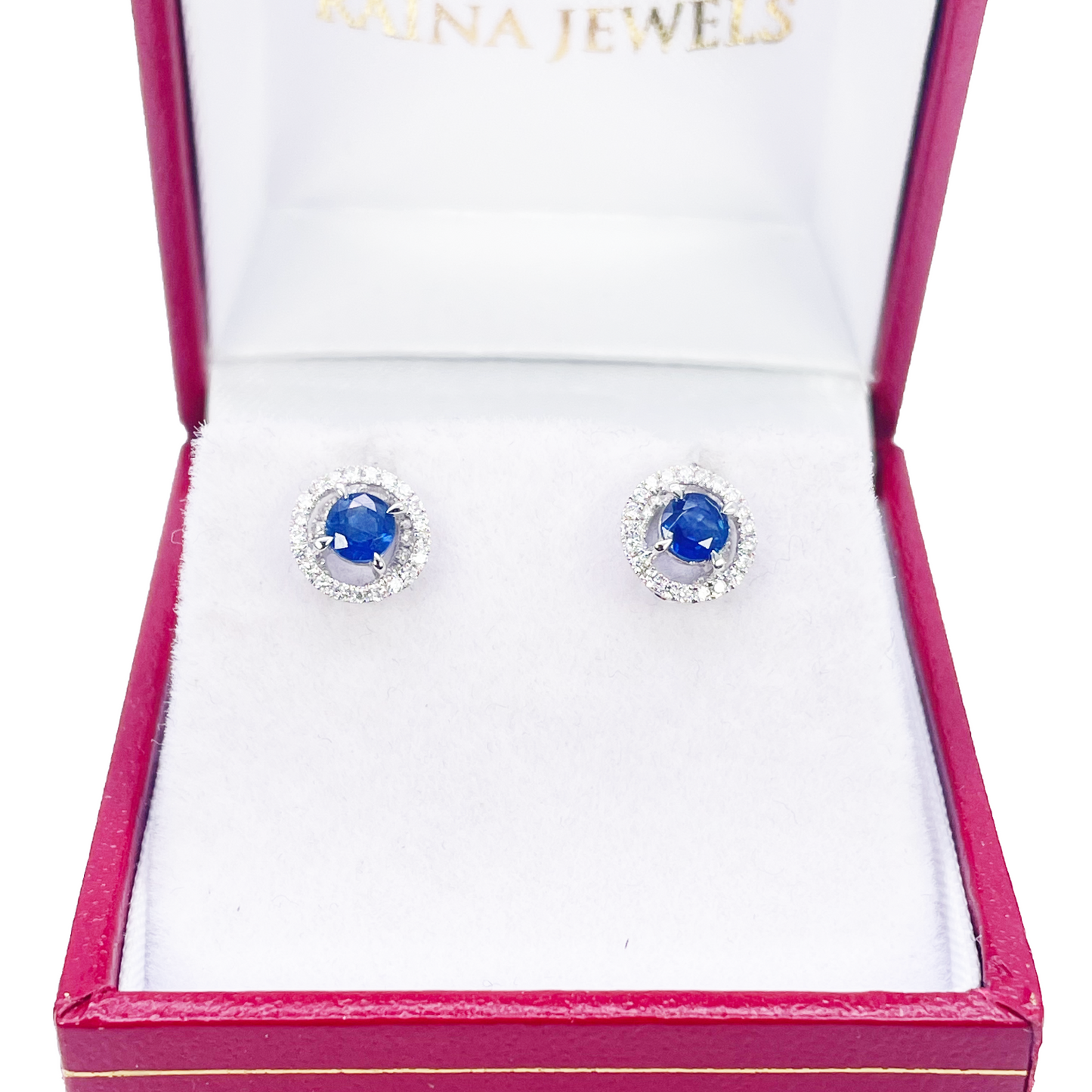 18ct Gold Natural Sapphire Diamond Round Stud Earrings 0.60ct 