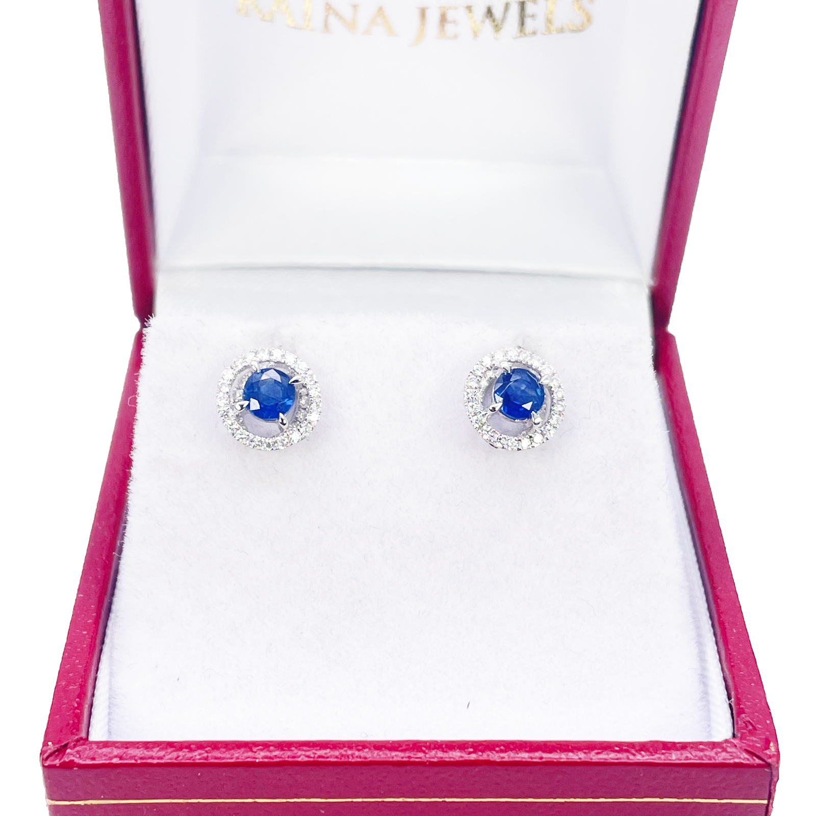 18ct Gold Natural Sapphire Diamond Round Stud Earrings 0.60ct 