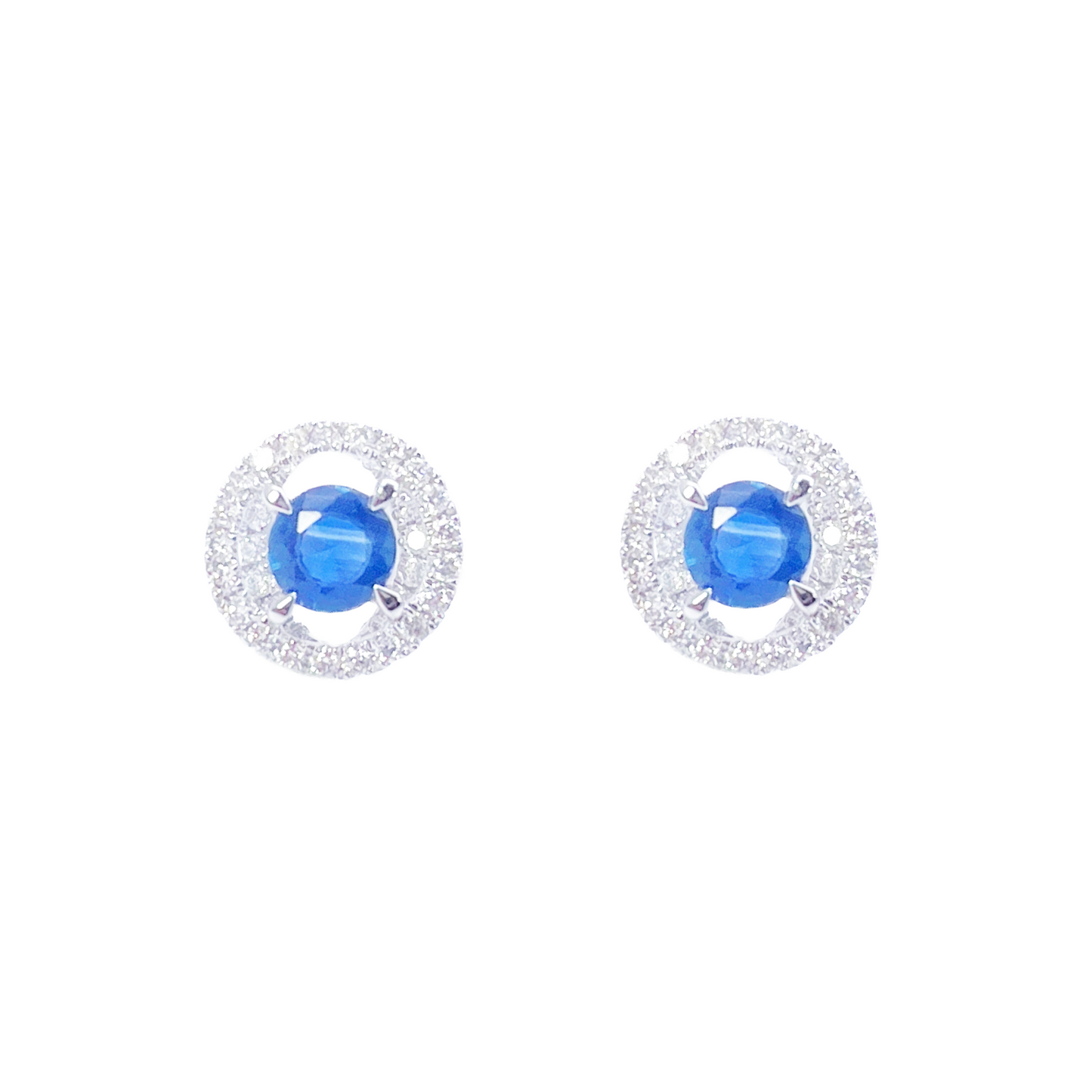 18ct Gold Natural Sapphire Diamond Round Stud Earrings 0.60ct 
