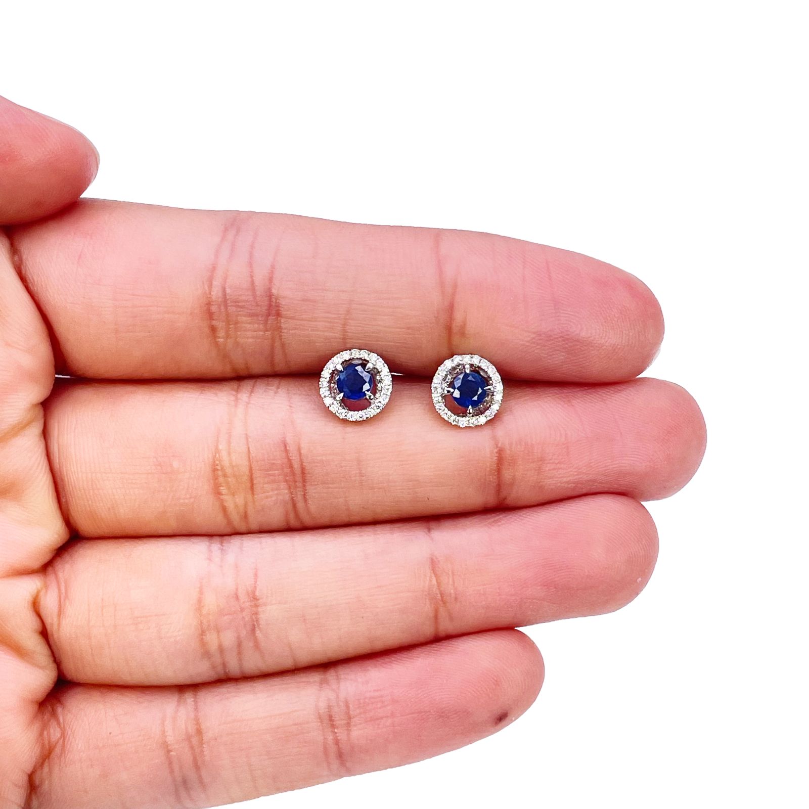 18ct Gold Natural Sapphire Diamond Round Stud Earrings 0.60ct 