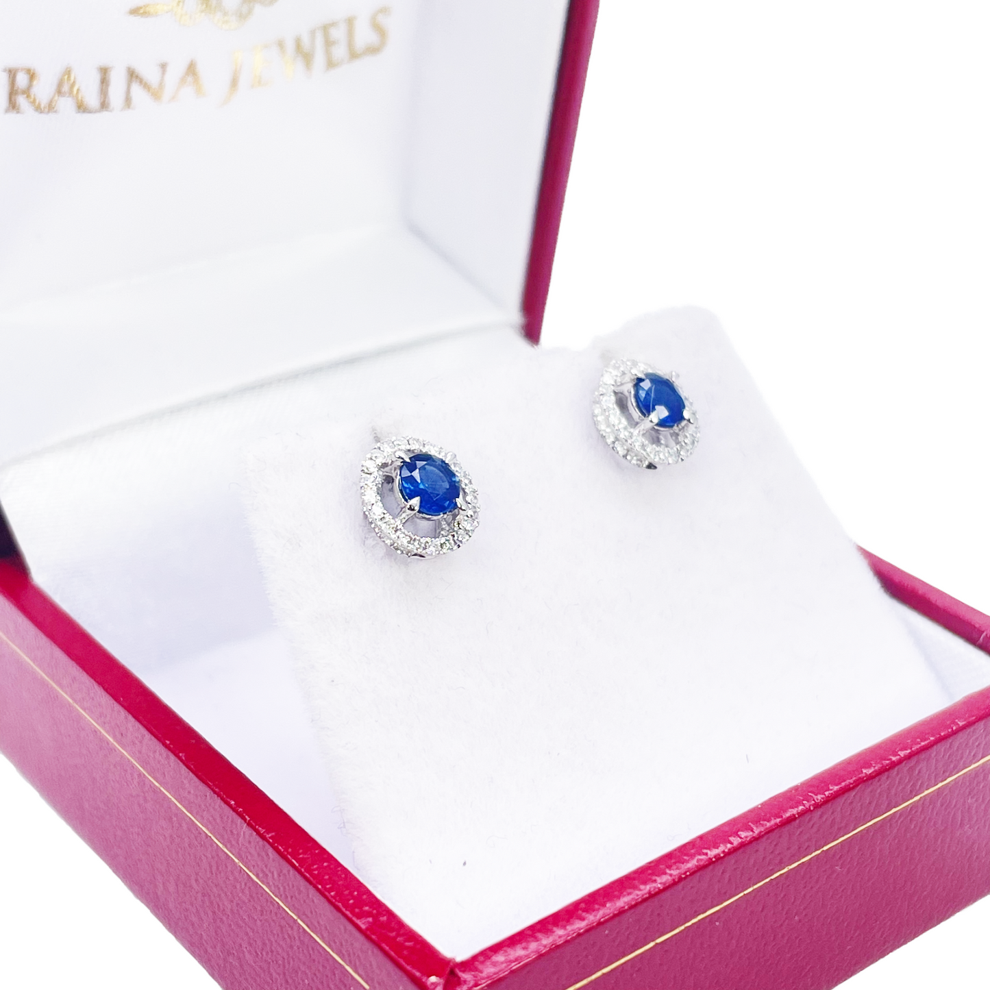 18ct Gold Natural Sapphire Diamond Round Stud Earrings 0.60ct 