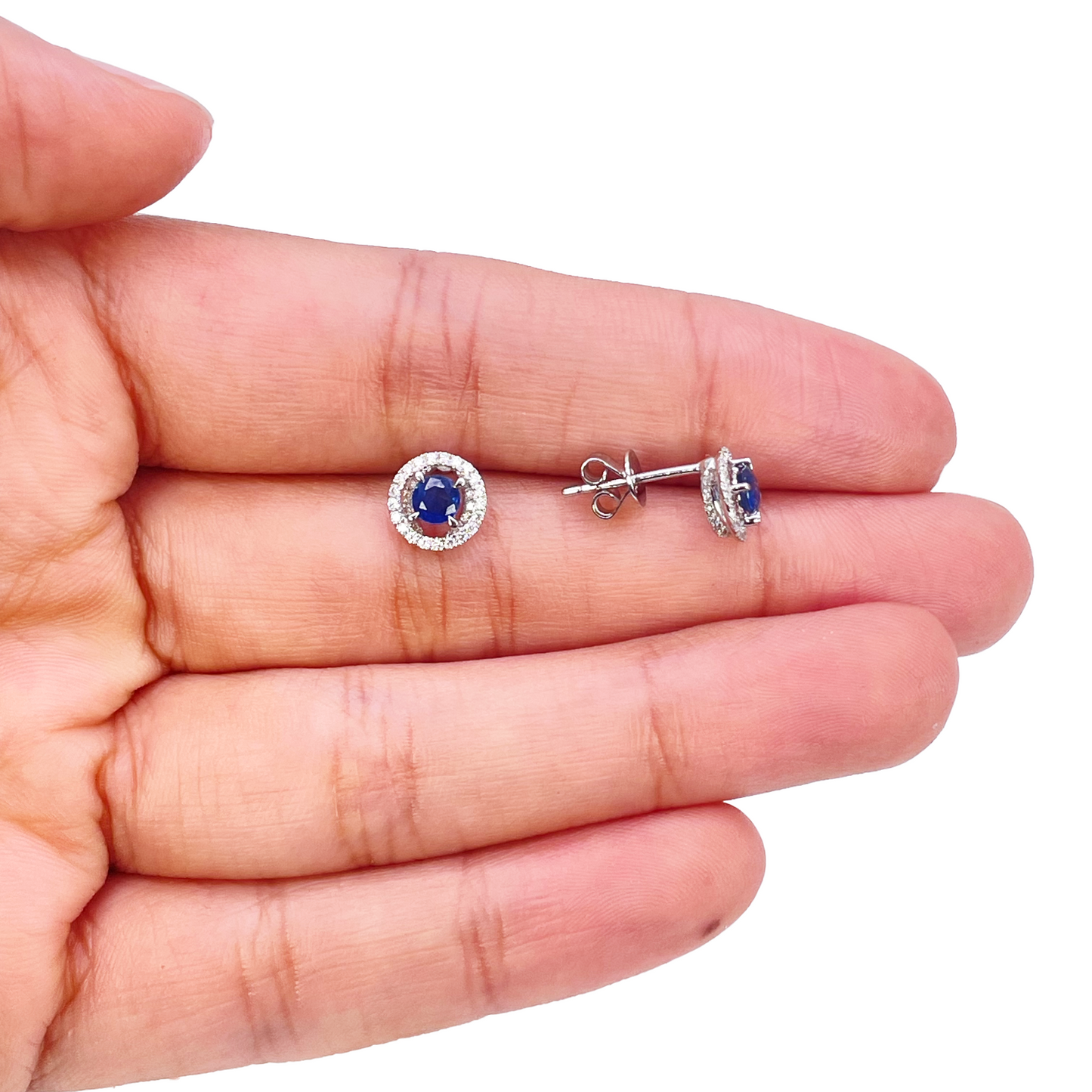 18ct Gold Natural Sapphire Diamond Round Stud Earrings 0.60ct 