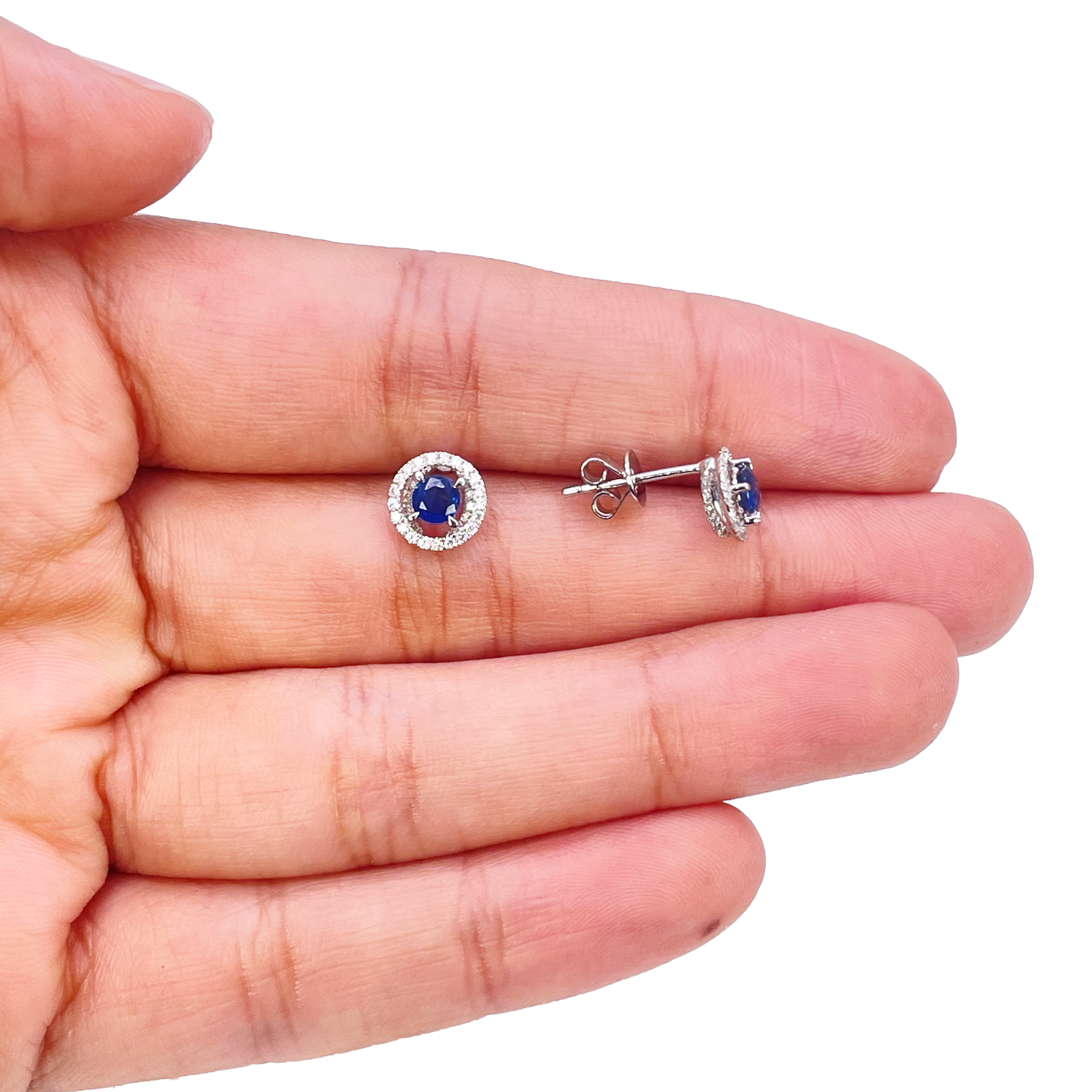 18ct Gold Natural Sapphire Diamond Round Stud Earrings 0.60ct 