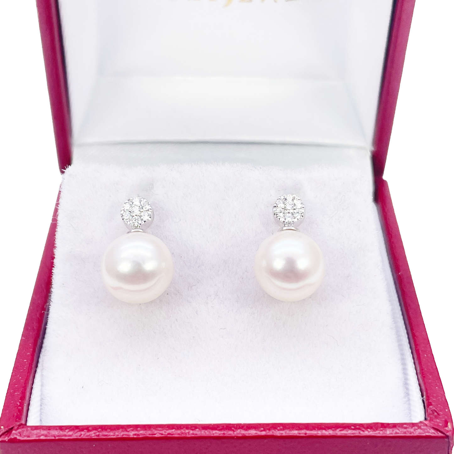 18ct White Gold Freshwater Pearl & Diamond Drop Pair Earrings 0.08ct 