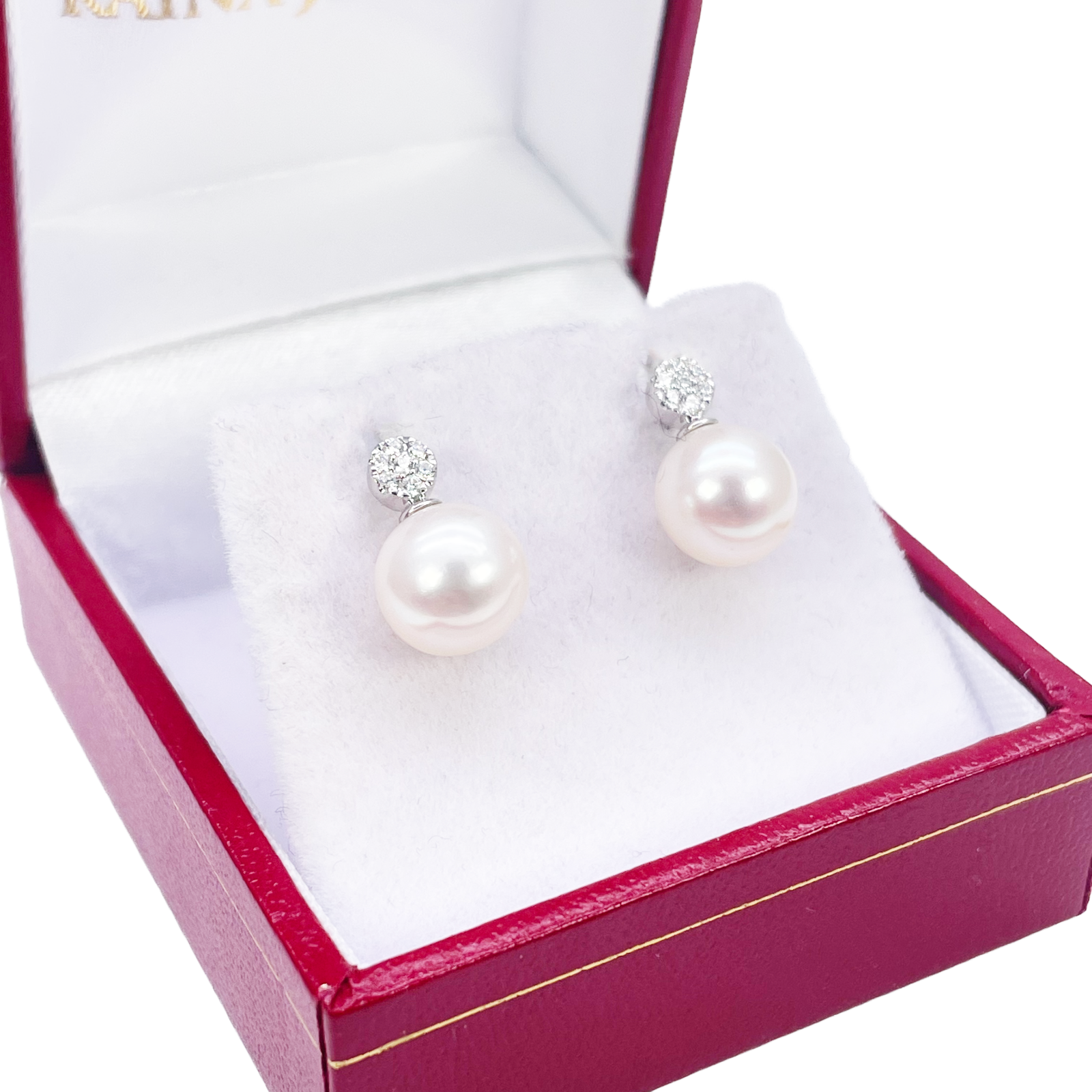 18ct White Gold Freshwater Pearl & Diamond Drop Pair Earrings 0.08ct 