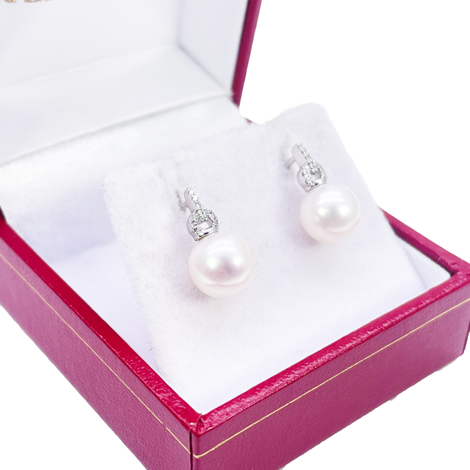 18ct White Gold Freshwater Pearl & Diamond Drop Pair Earrings 0.05ct 