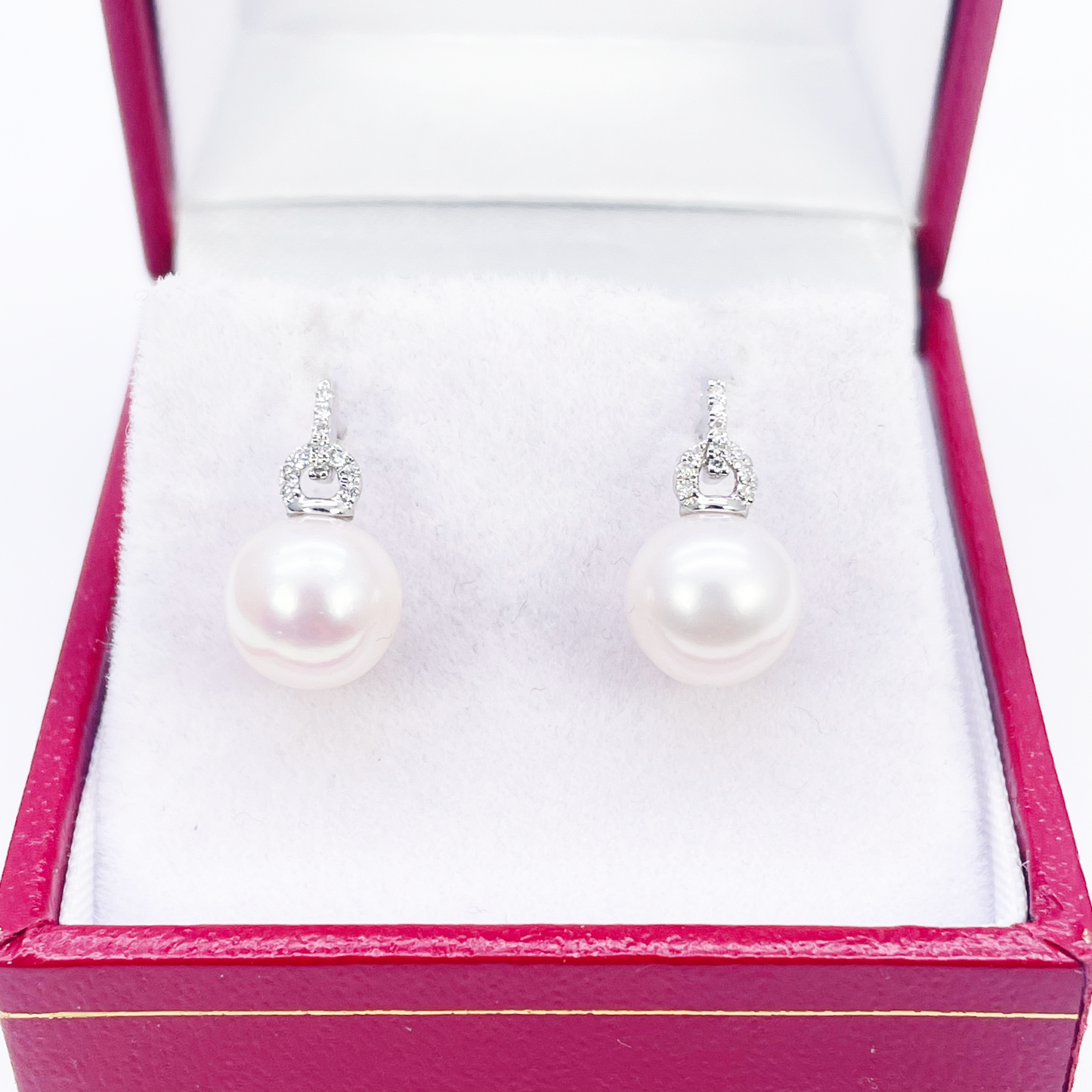 18ct White Gold Freshwater Pearl & Diamond Drop Pair Earrings 0.05ct 