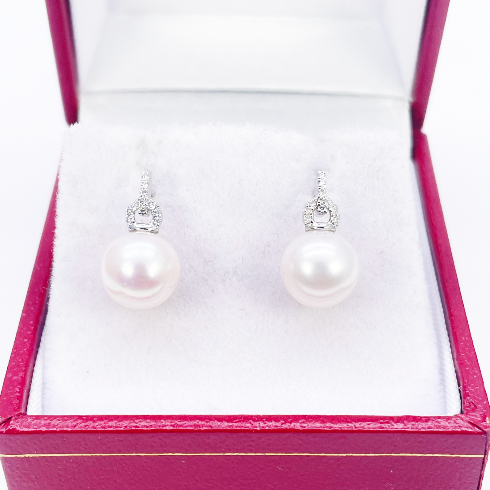 18ct White Gold Freshwater Pearl & Diamond Drop Pair Earrings 0.05ct 