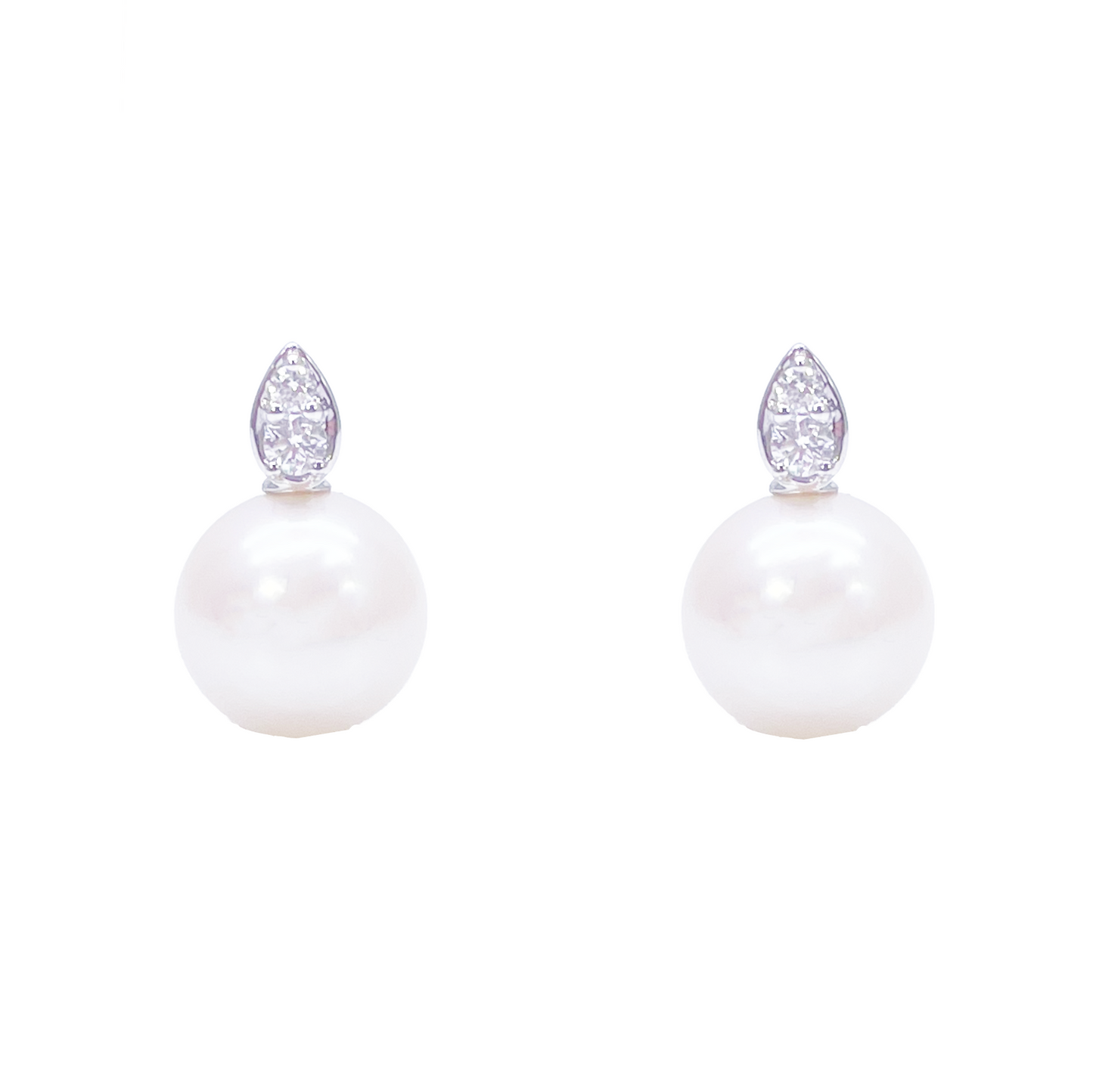 18ct White Gold Freshwater Pearl & Diamond Drop Pair Earrings 0.07ct 