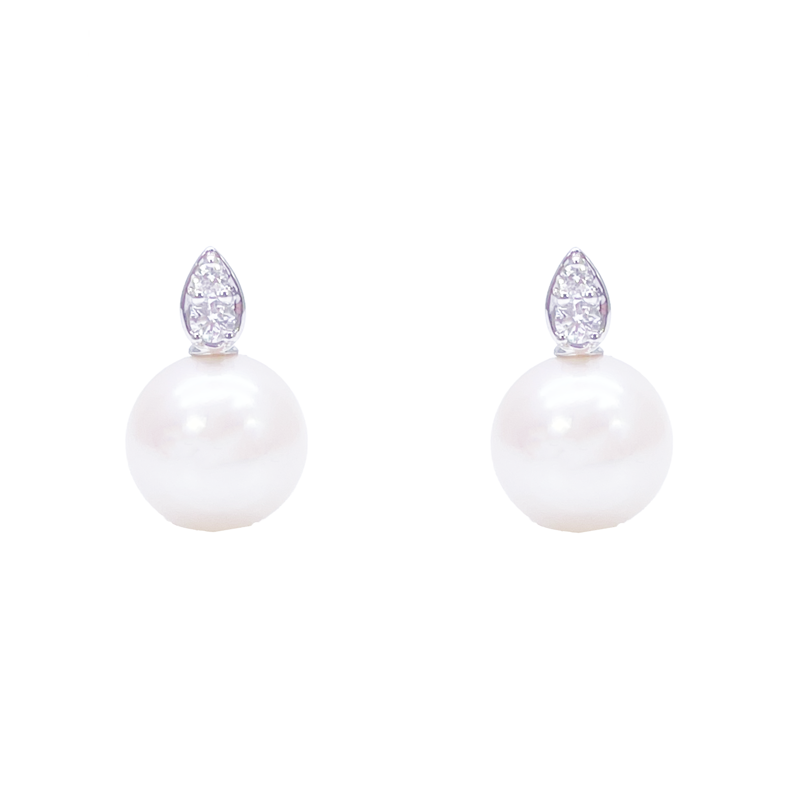 18ct White Gold Freshwater Pearl & Diamond Drop Pair Earrings 0.07ct 