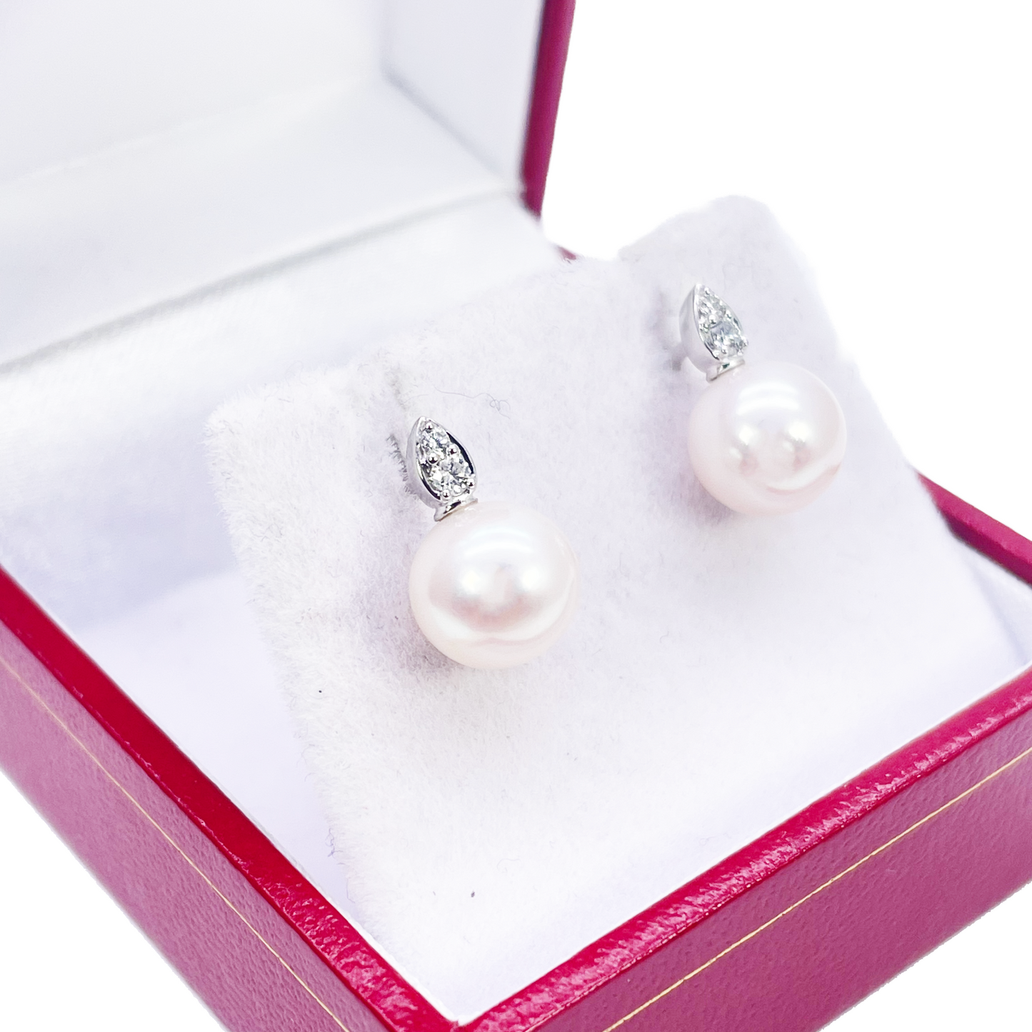 18ct White Gold Freshwater Pearl & Diamond Drop Pair Earrings 0.07ct 