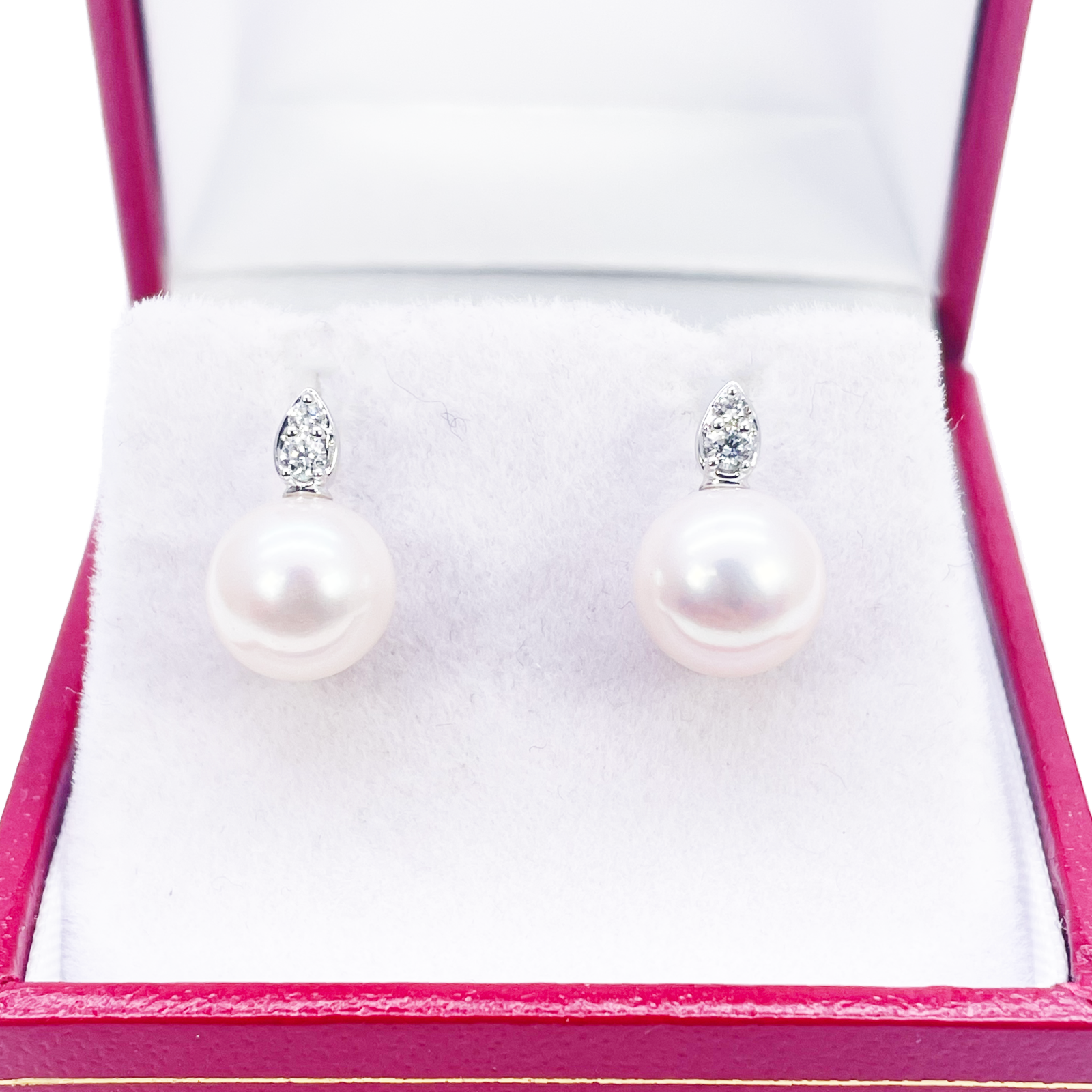 18ct White Gold Freshwater Pearl & Diamond Drop Pair Earrings 0.07ct 