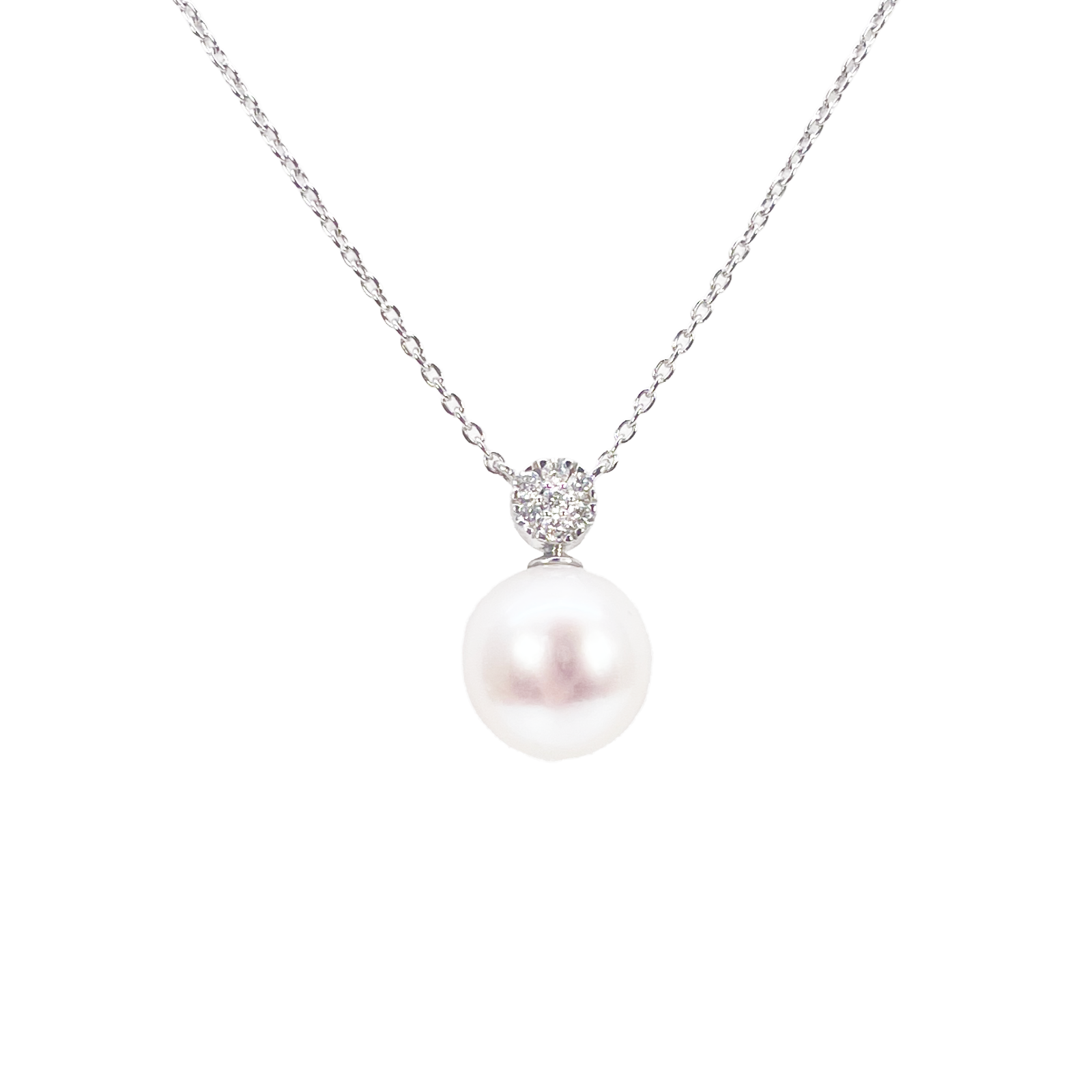 18ct Gold Natural Freshwater Pearl & Diamond Pendant Necklace 0.05ct 17 Inches 