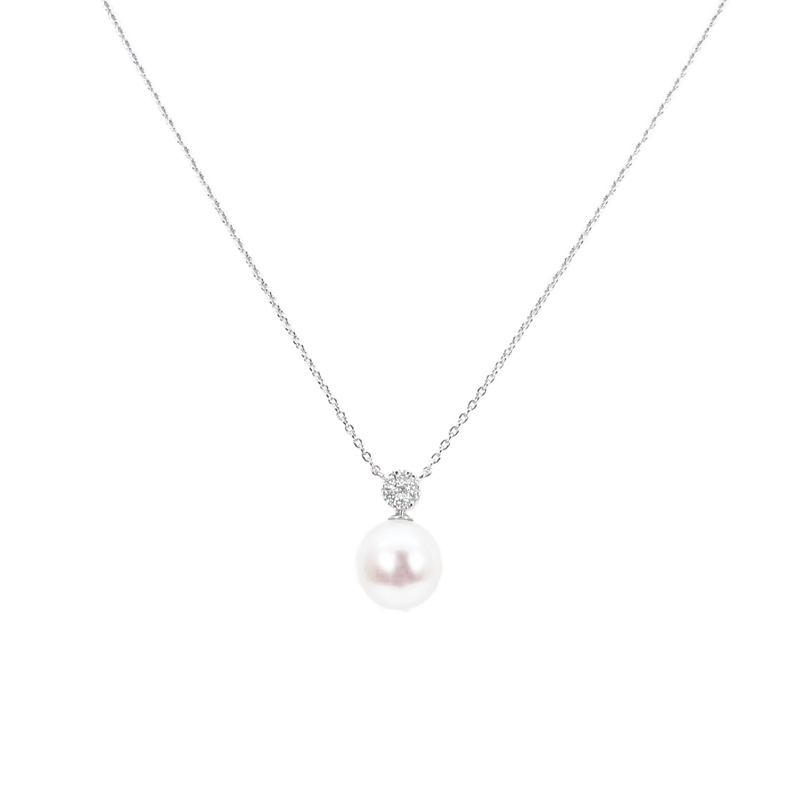 18ct Gold Natural Freshwater Pearl & Diamond Pendant Necklace 0.05ct 17 Inches 