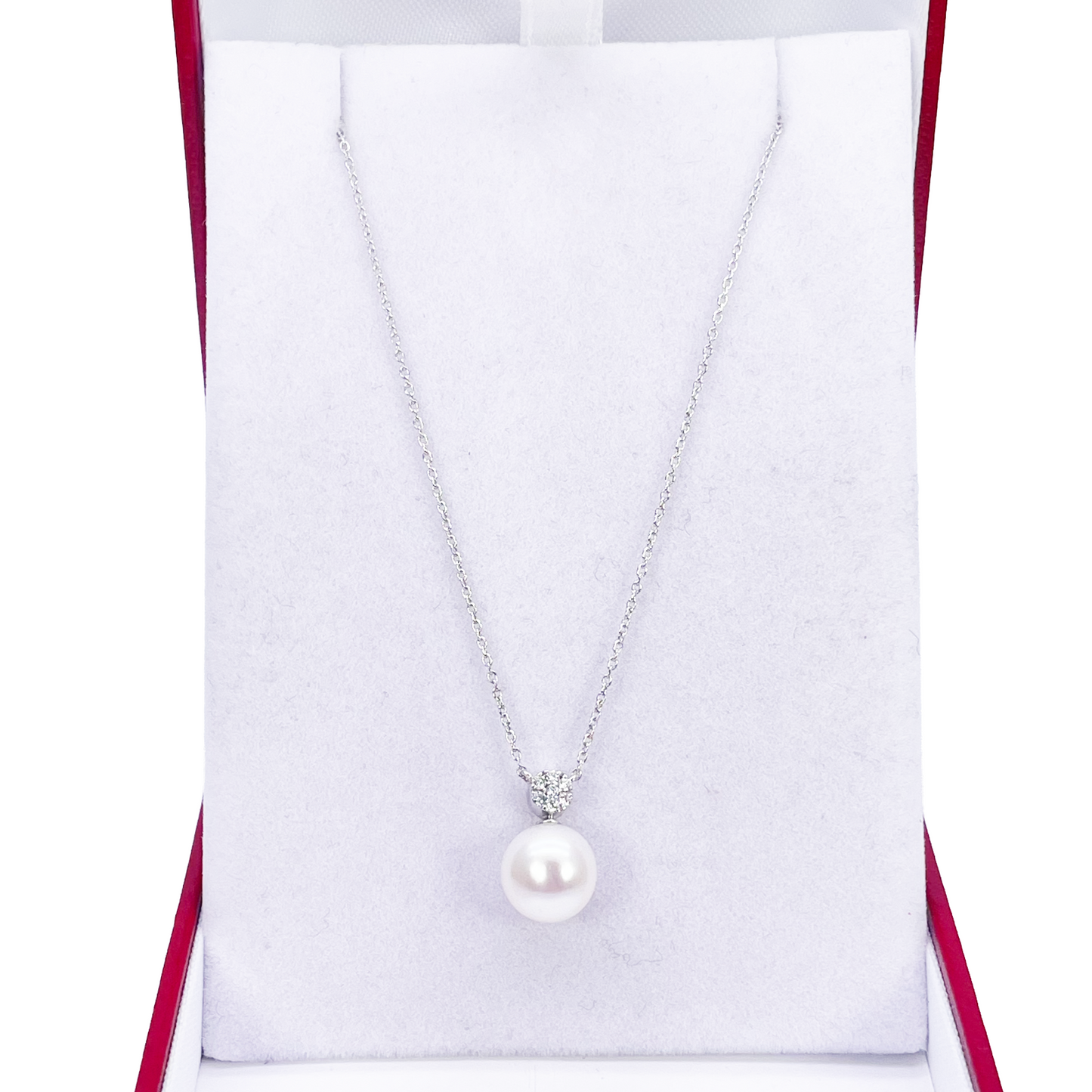 18ct Gold Natural Freshwater Pearl & Diamond Pendant Necklace 0.05ct 17 Inches 