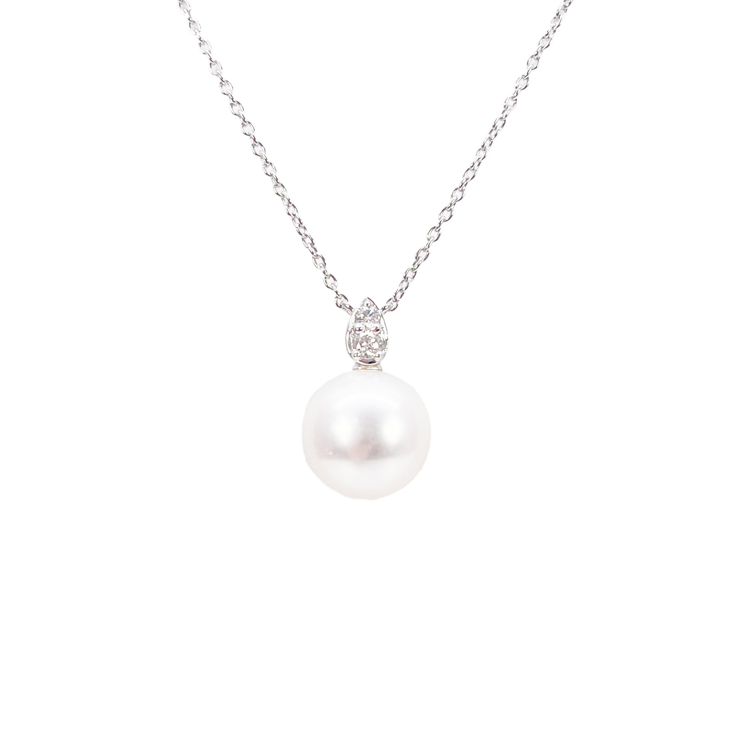 18ct Gold Natural Freshwater Pearl & Diamond Pendant Necklace 0.05ct 17 Inches 