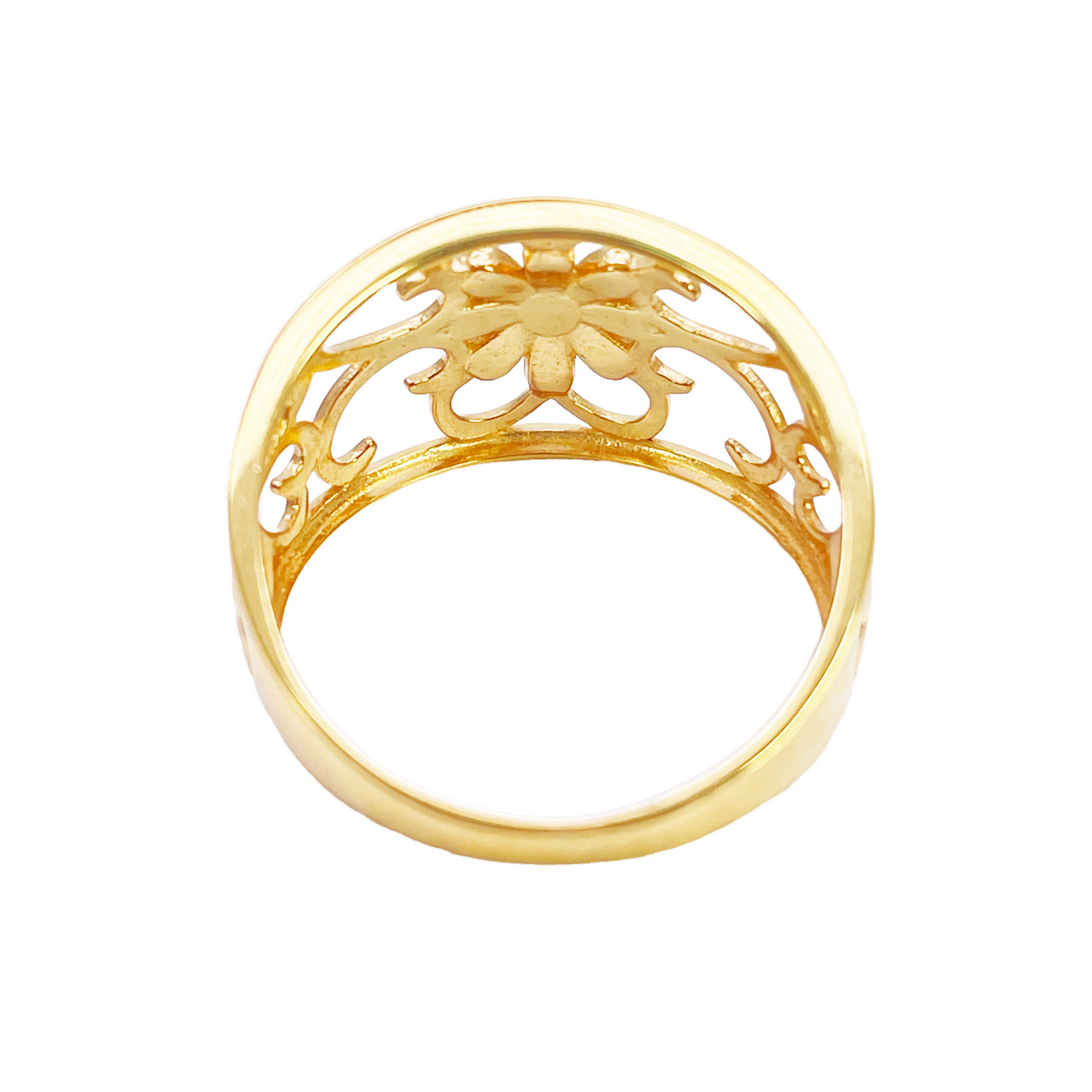 22ct Gold Floral Ring High Polished Design 12mm Width Size M 