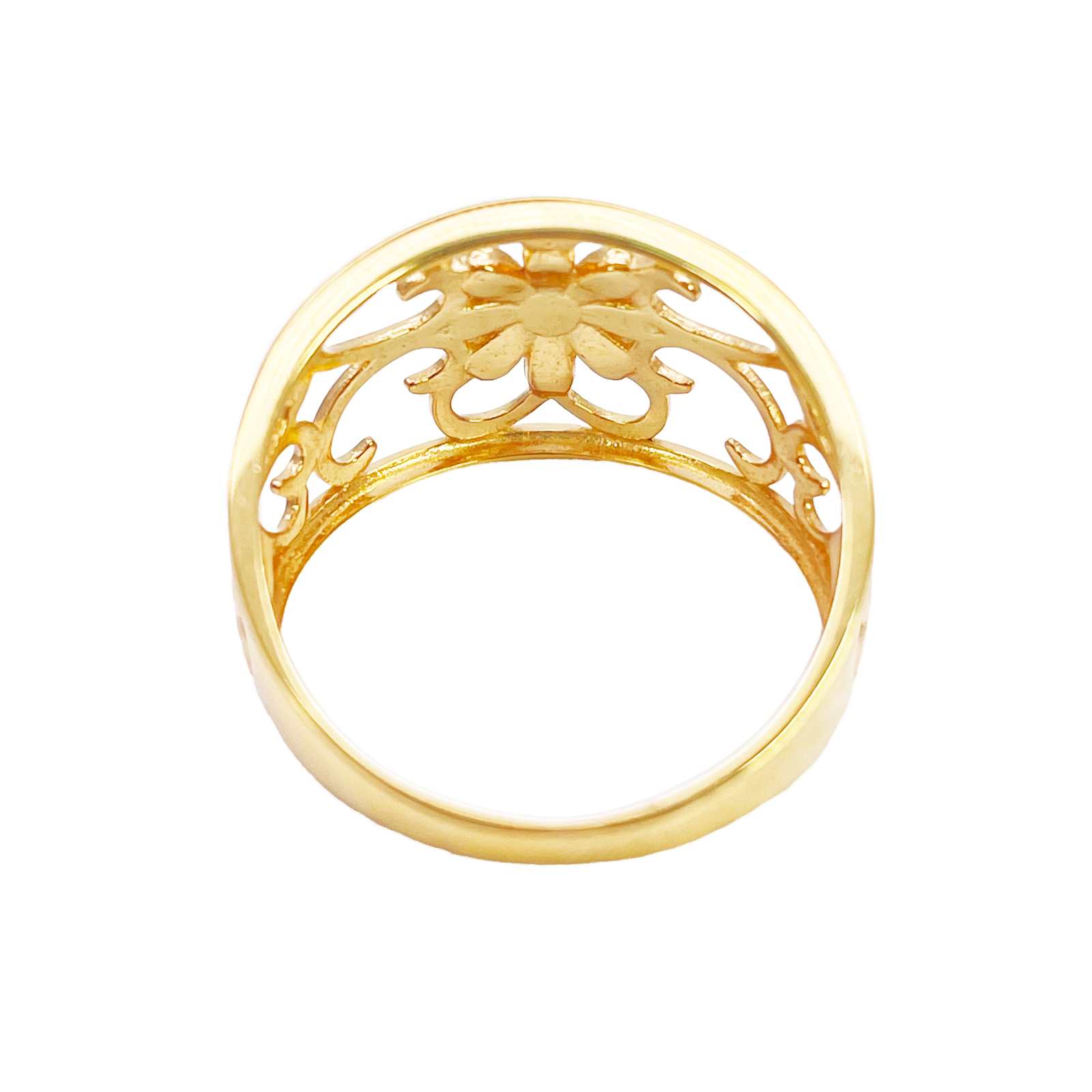 22ct Gold Floral Ring High Polished Design 12mm Width Size M 