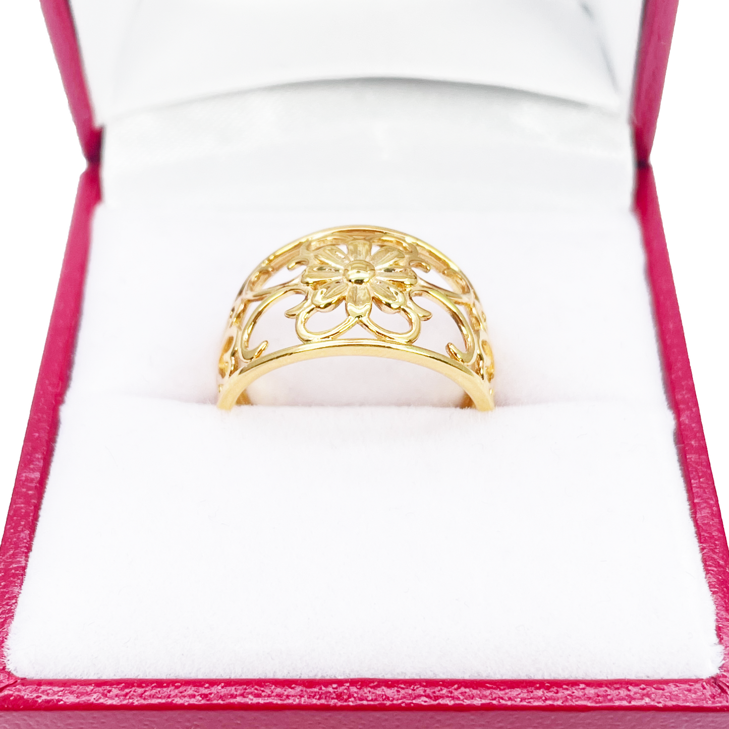 22ct Gold Floral Ring High Polished Design 12mm Width Size M 