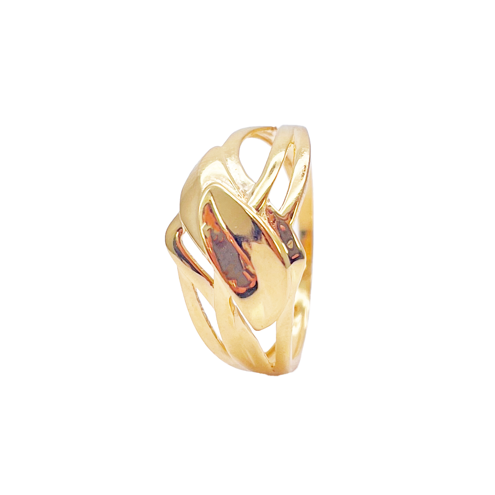 22ct Gold Floral Leaf Ring High Polished Design 10.5mm Width Size M 