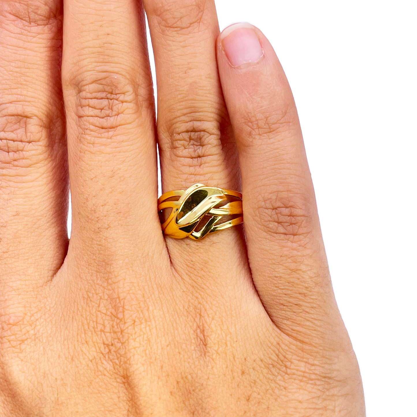 22ct Gold Floral Leaf Ring High Polished Design 10.5mm Width Size M 