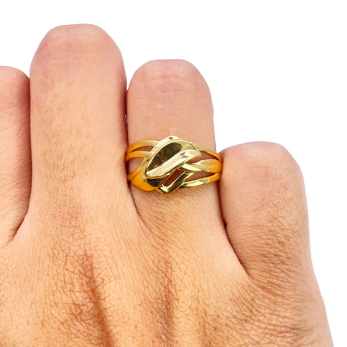 22ct Gold Floral Leaf Ring High Polished Design 10.5mm Width Size M 