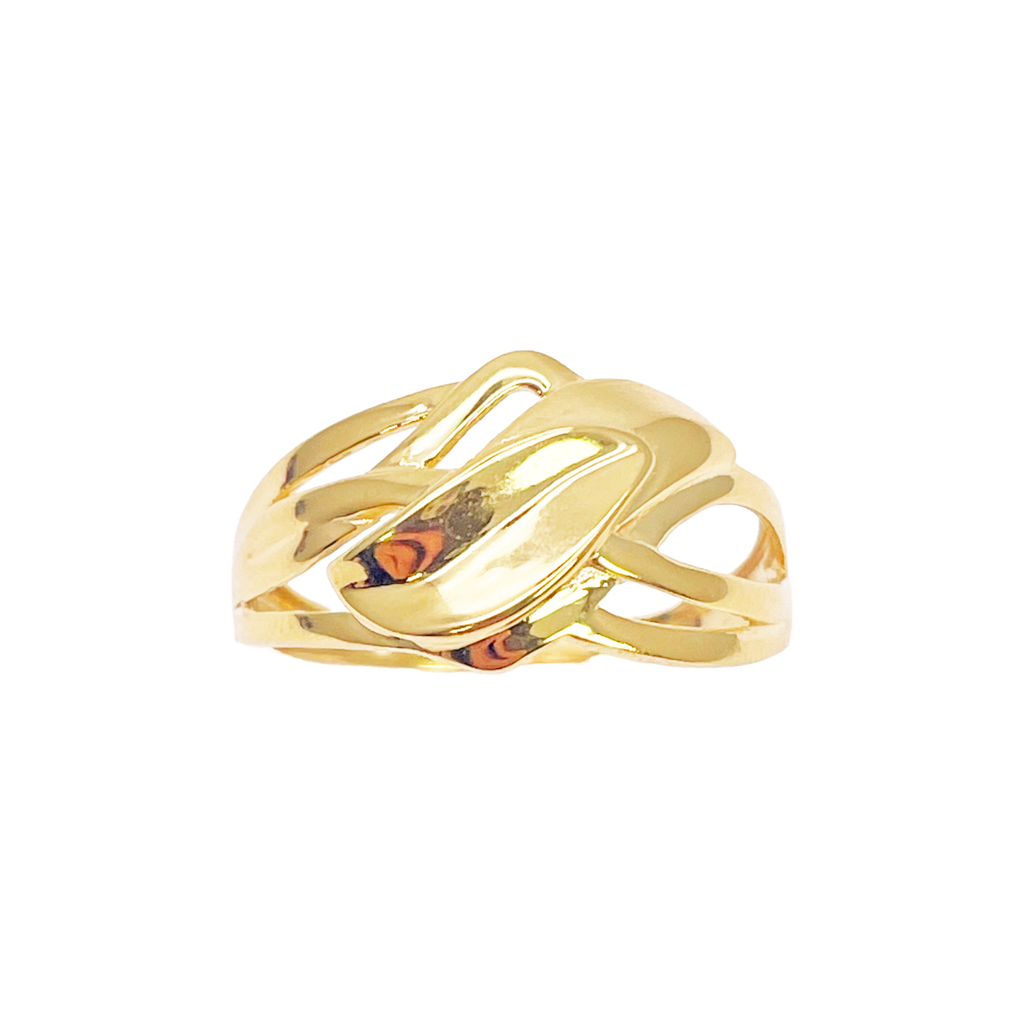 22ct Gold Floral Leaf Ring High Polished Design 10.5mm Width Size M 