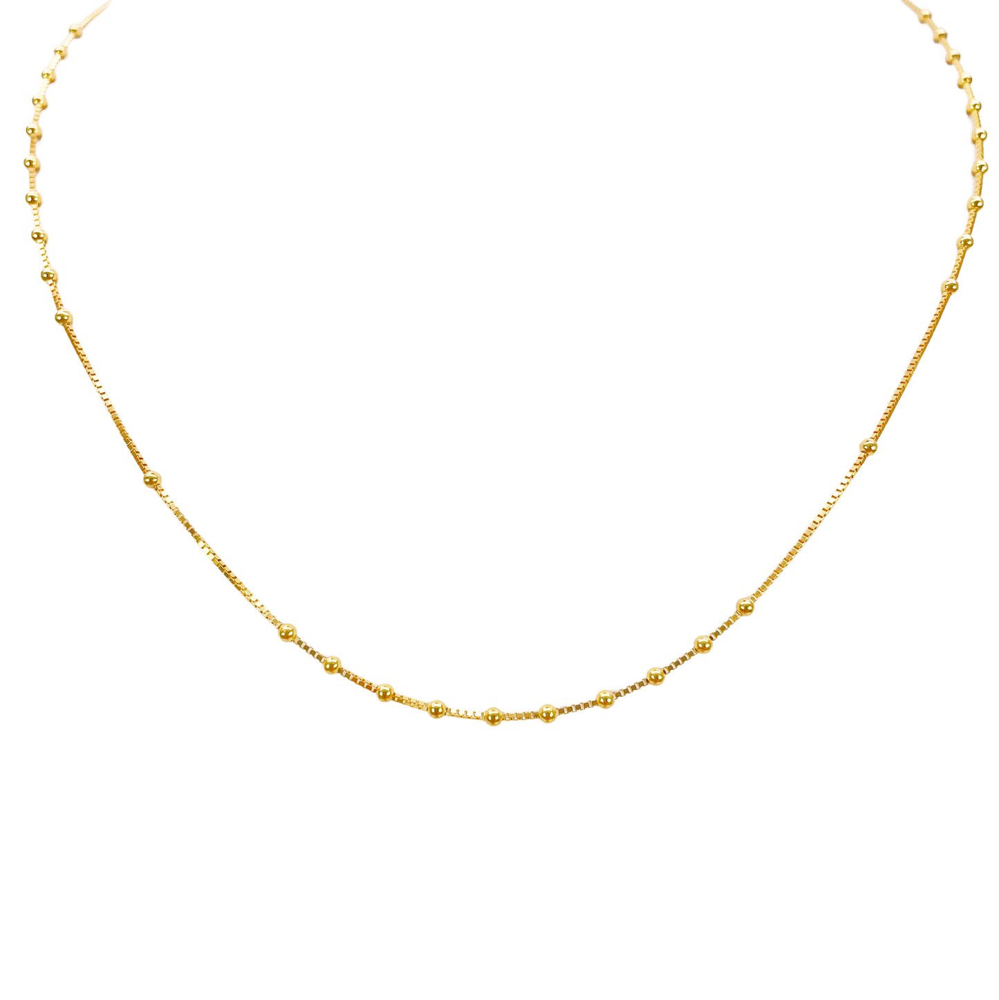 22ct Gold Beaded Necklace High Polished Round Beads Box Chain 16 Inches 