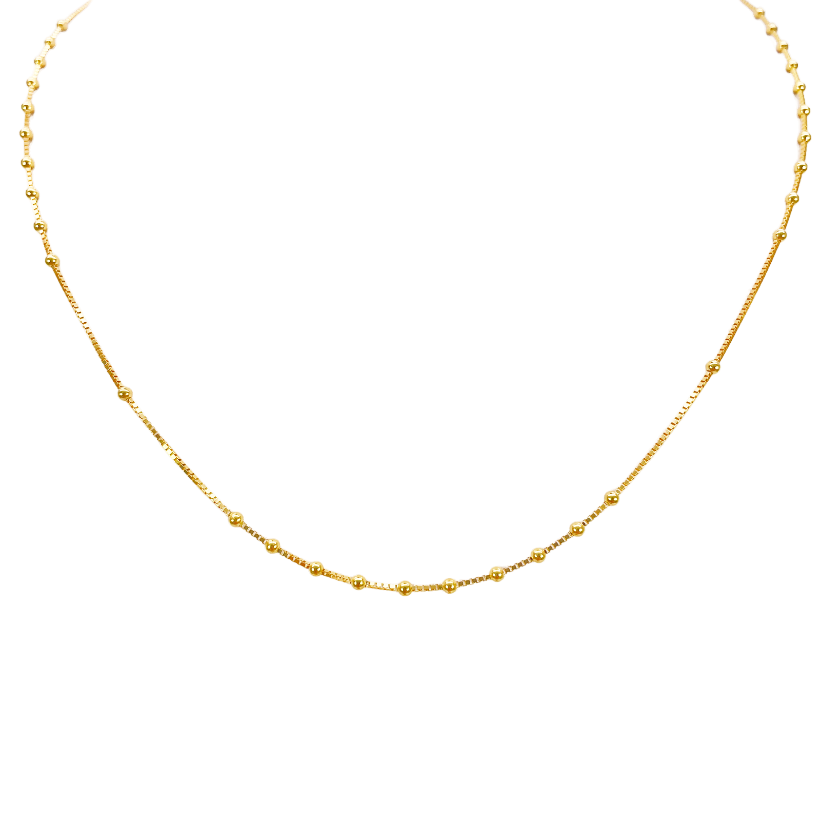 22ct Gold Beaded Necklace High Polished Round Beads Box Chain 16 Inches 