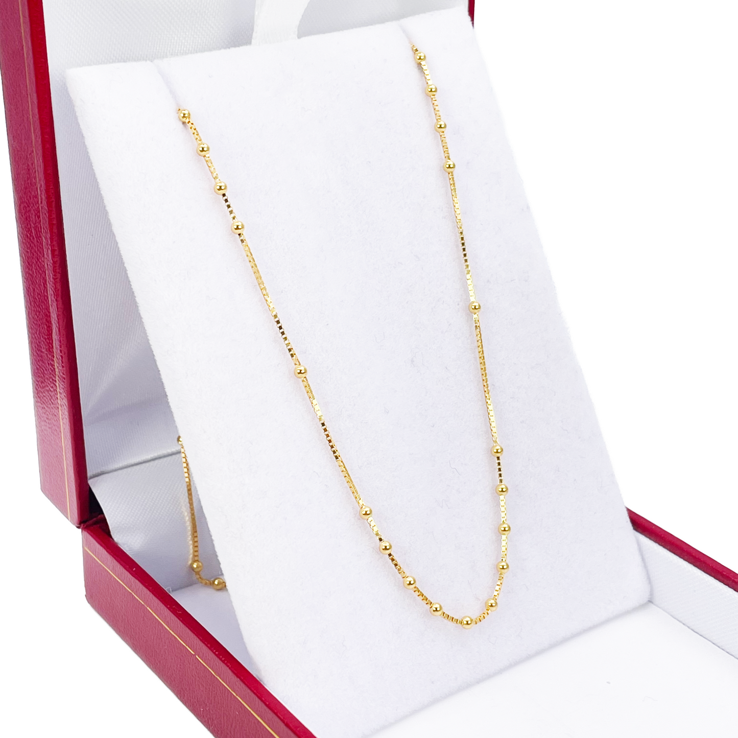 22ct Gold Beaded Necklace High Polished Round Beads Box Chain 16 Inches 