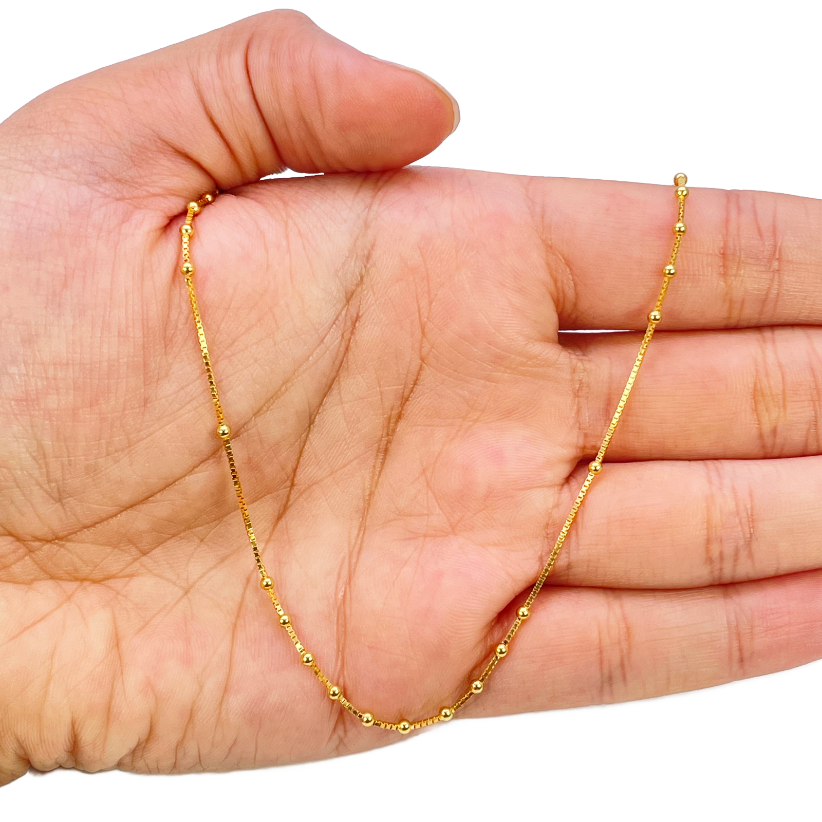 22ct Gold Beaded Necklace High Polished Round Beads Box Chain 16 Inches 