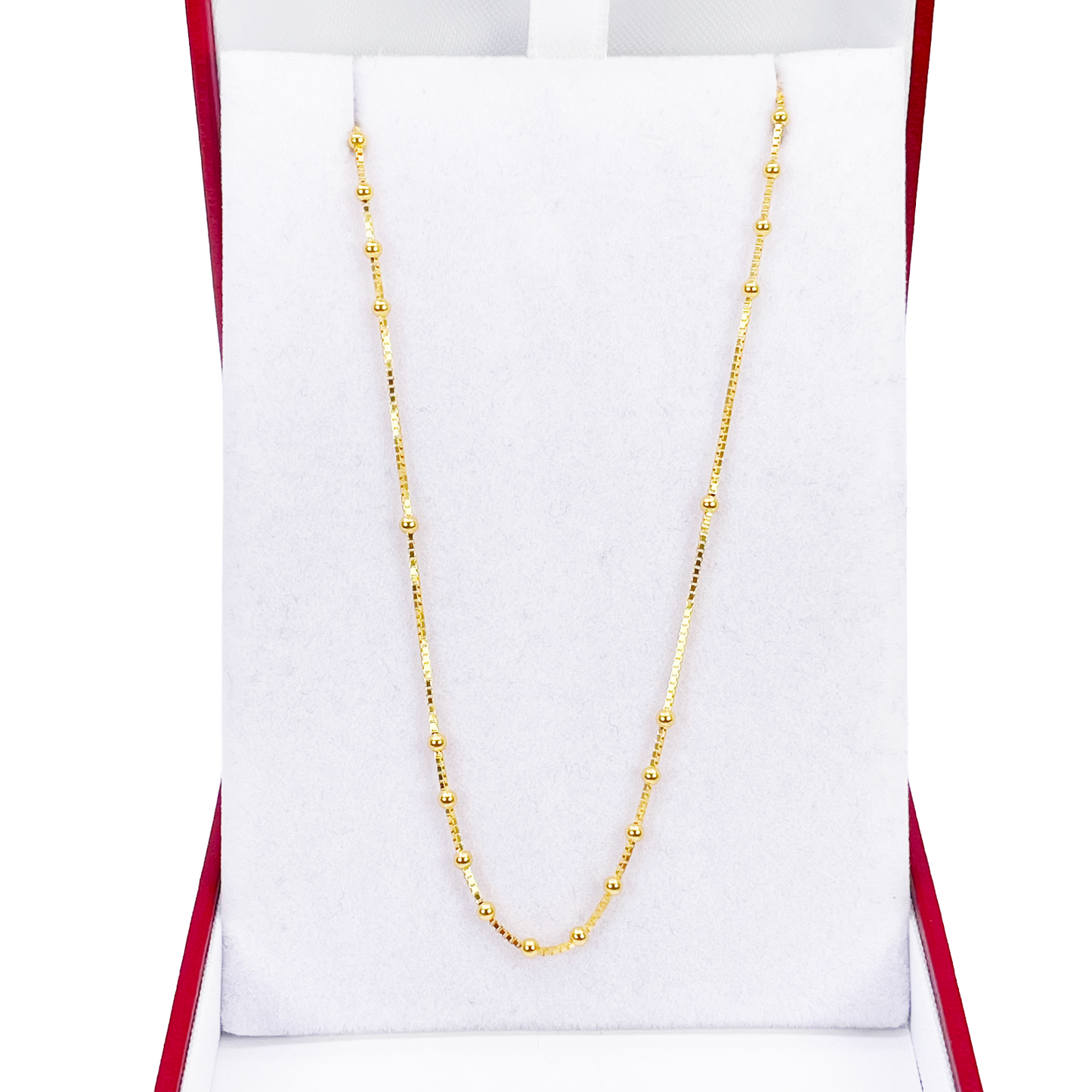 22ct Gold Beaded Necklace High Polished Round Beads Box Chain 16 Inches 