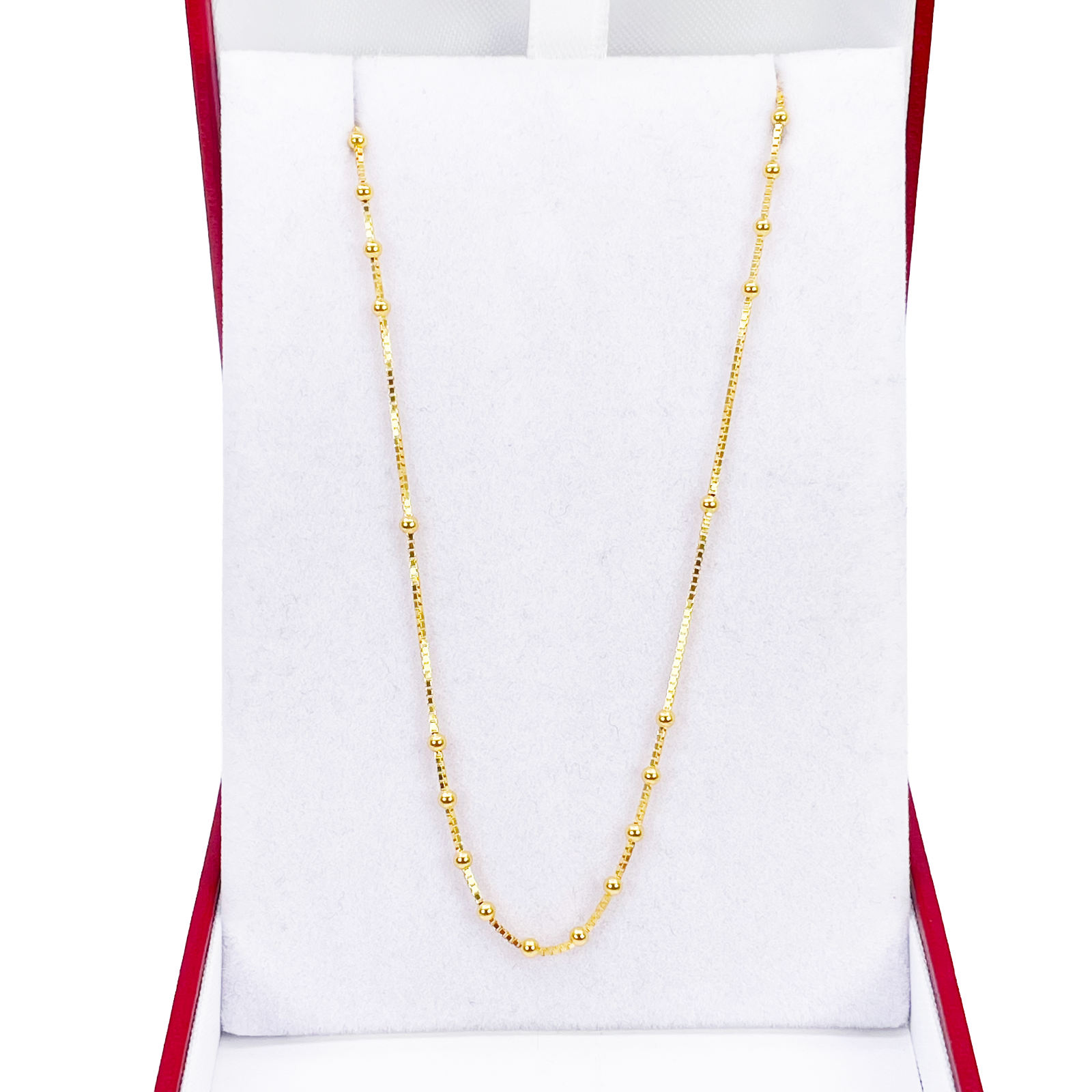22ct Gold Beaded Necklace High Polished Round Beads Box Chain 16 Inches 