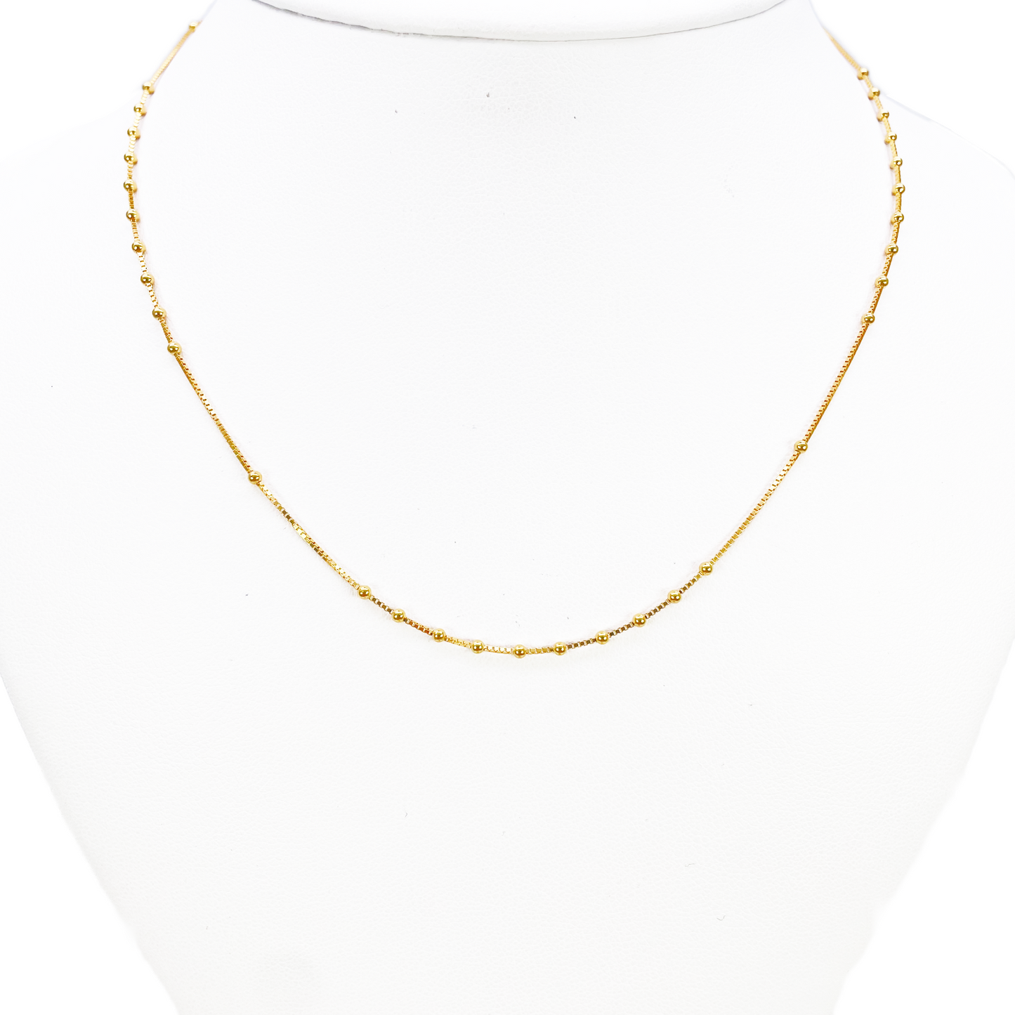 22ct Gold Beaded Necklace High Polished Round Beads Box Chain 16 Inches 