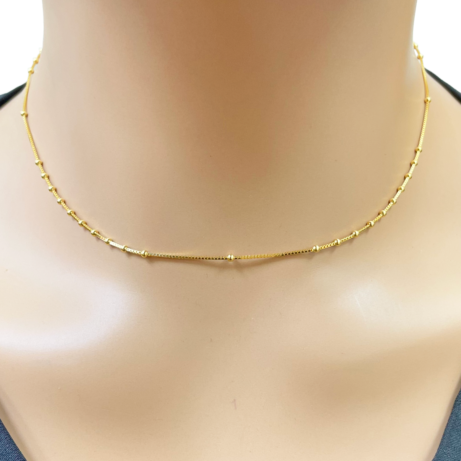 22ct Gold Beaded Necklace High Polished Round Beads Box Chain 16 Inches 