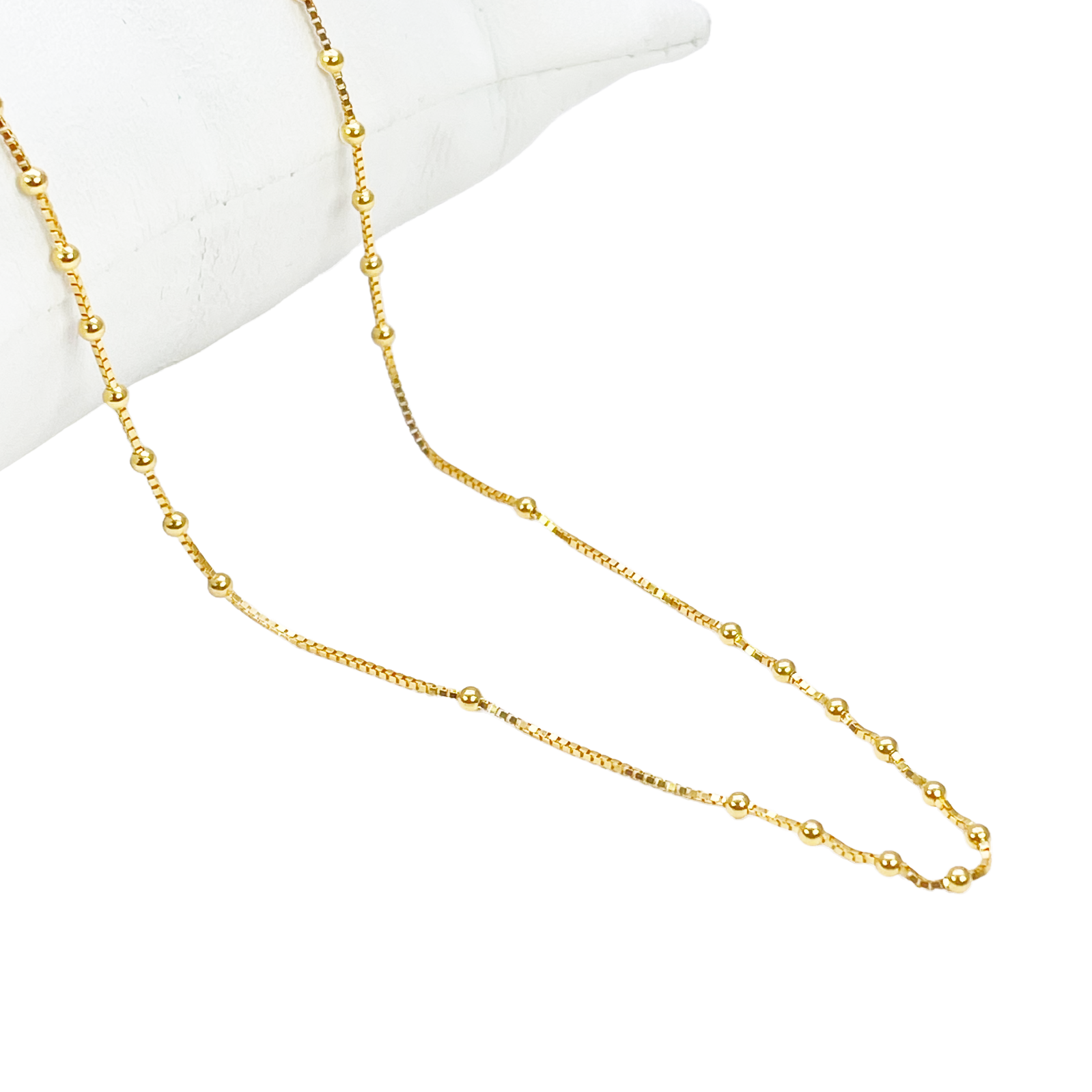 22ct Gold Beaded Necklace High Polished Round Beads Box Chain 16 Inches 