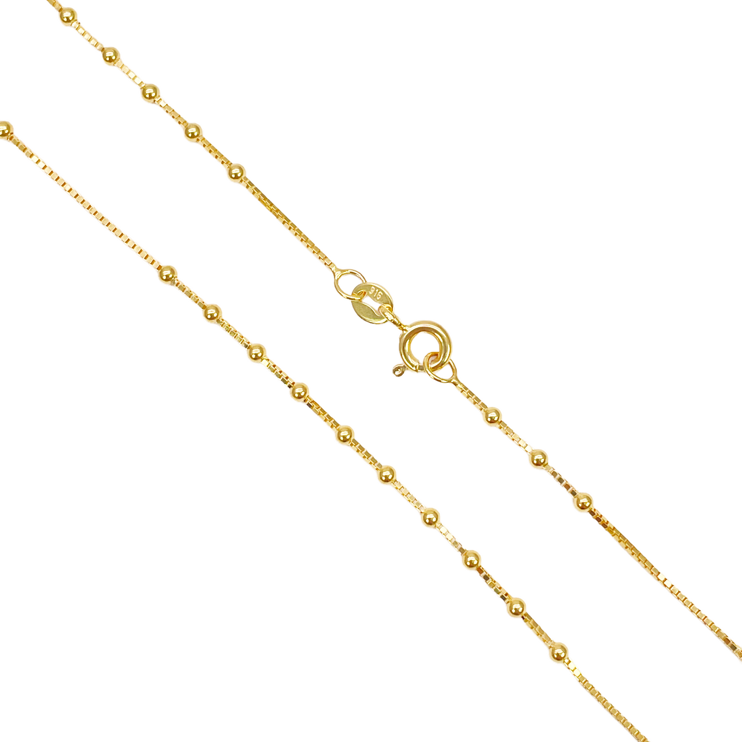 22ct Gold Beaded Necklace High Polished Round Beads Box Chain 16 Inches 