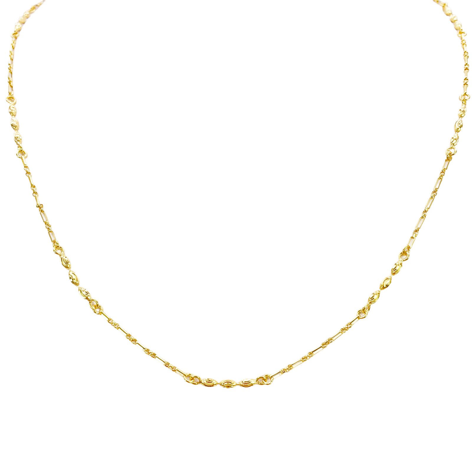 22ct Gold Beaded Necklace Diamond Cut High Polished Oval Beads Chain 18 Inches 