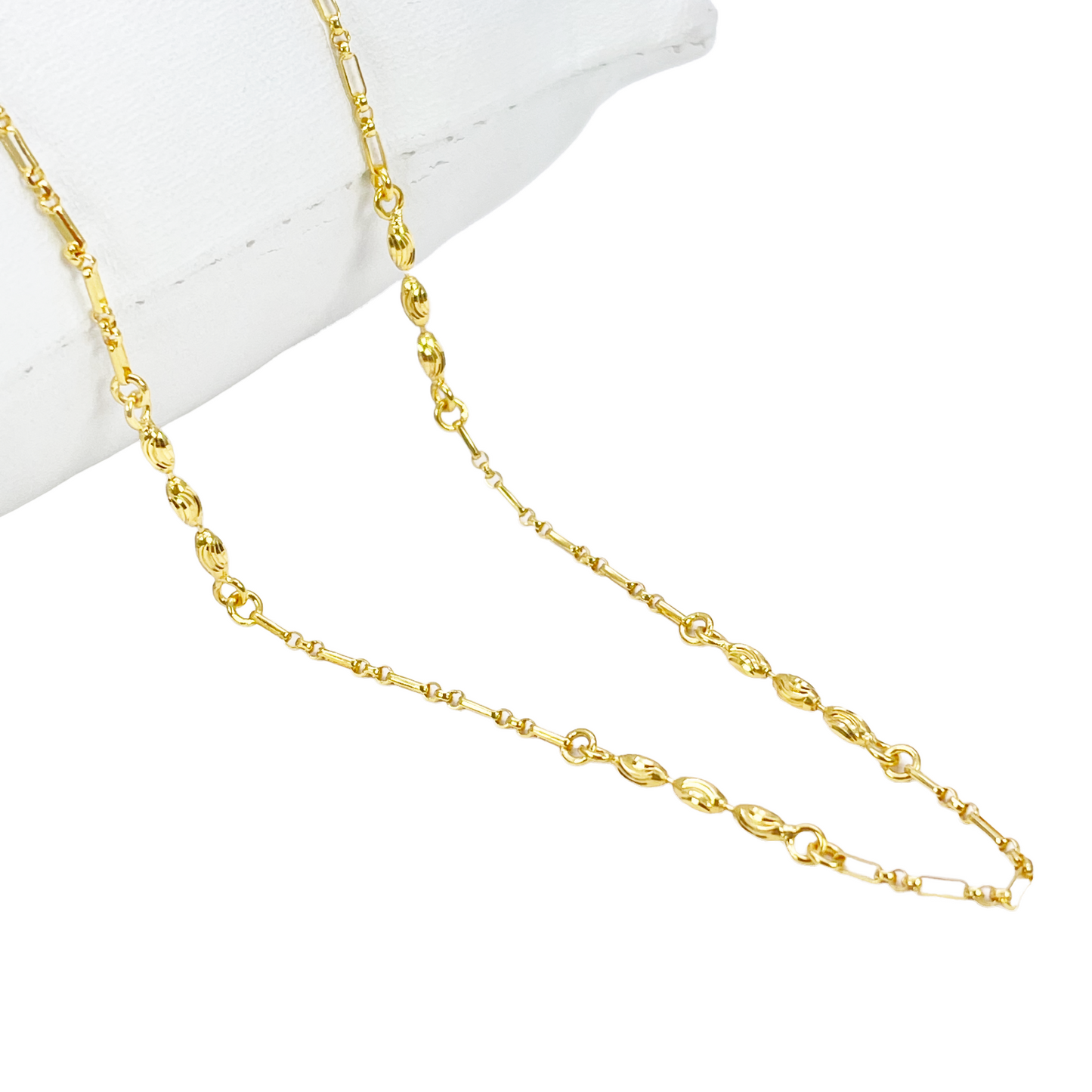 22ct Gold Beaded Necklace Diamond Cut High Polished Oval Beads Chain 18 Inches 