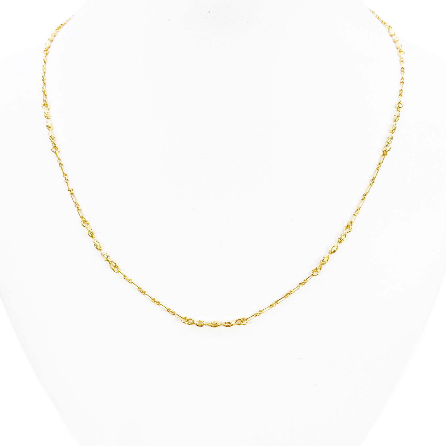 22ct Gold Beaded Necklace Diamond Cut High Polished Oval Beads Chain 18 Inches 