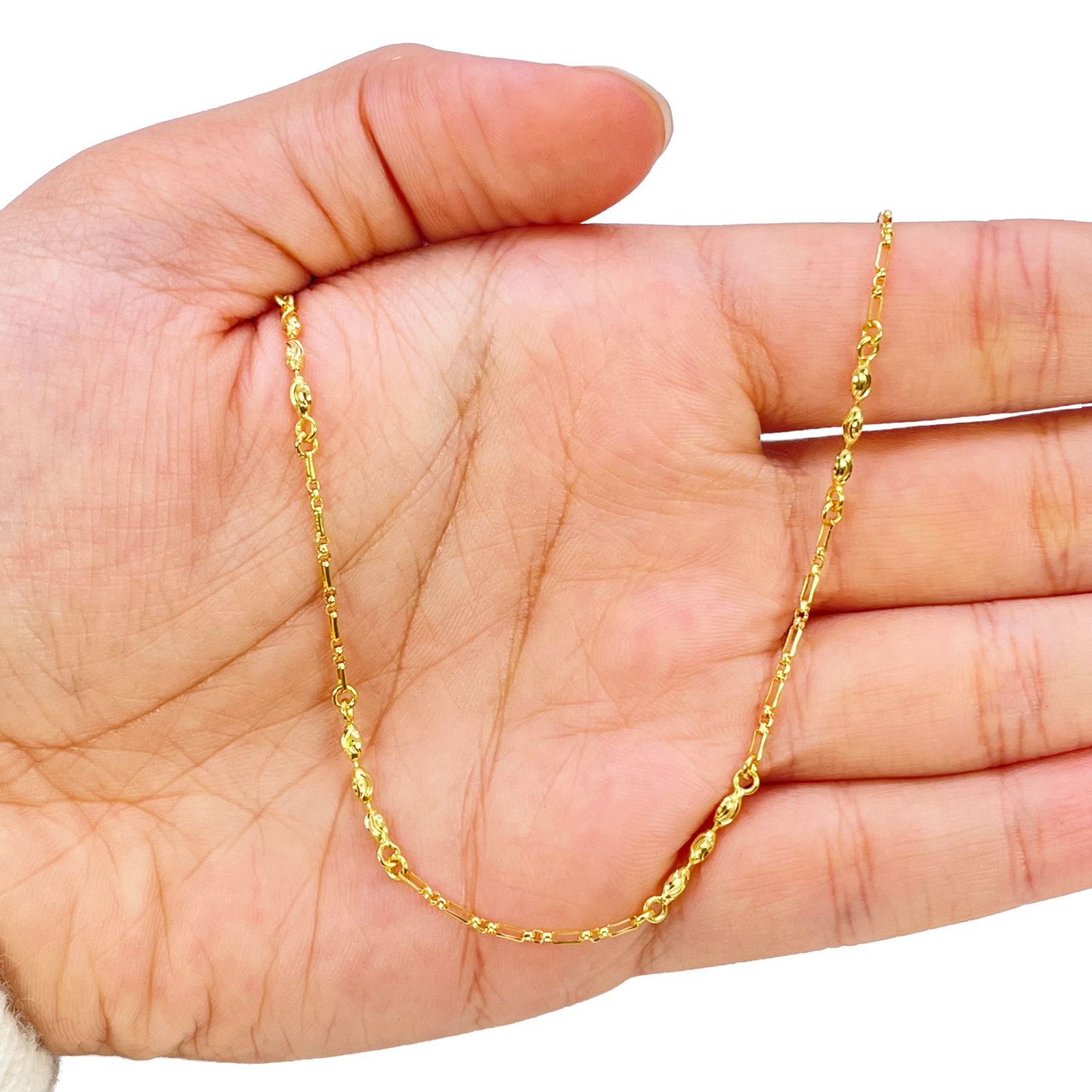 22ct Gold Beaded Necklace Diamond Cut High Polished Oval Beads Chain 18 Inches 