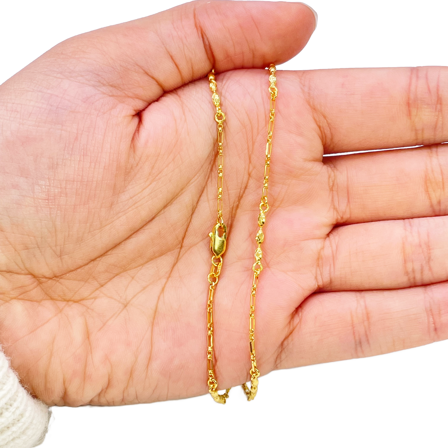 22ct Gold Beaded Necklace Diamond Cut High Polished Oval Beads Chain 18 Inches 