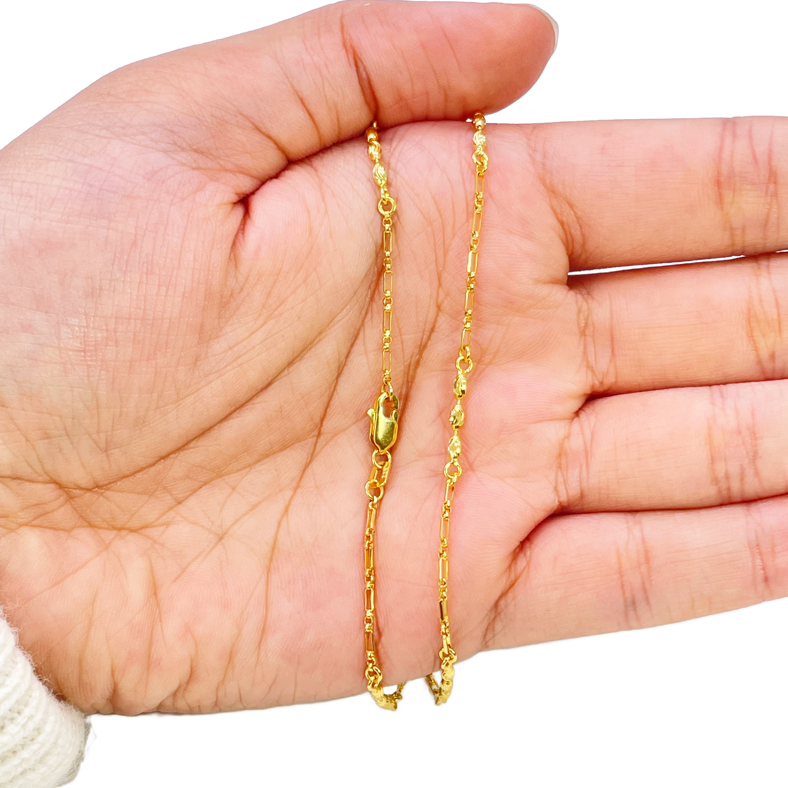 22ct Gold Beaded Necklace Diamond Cut High Polished Oval Beads Chain 18 Inches 