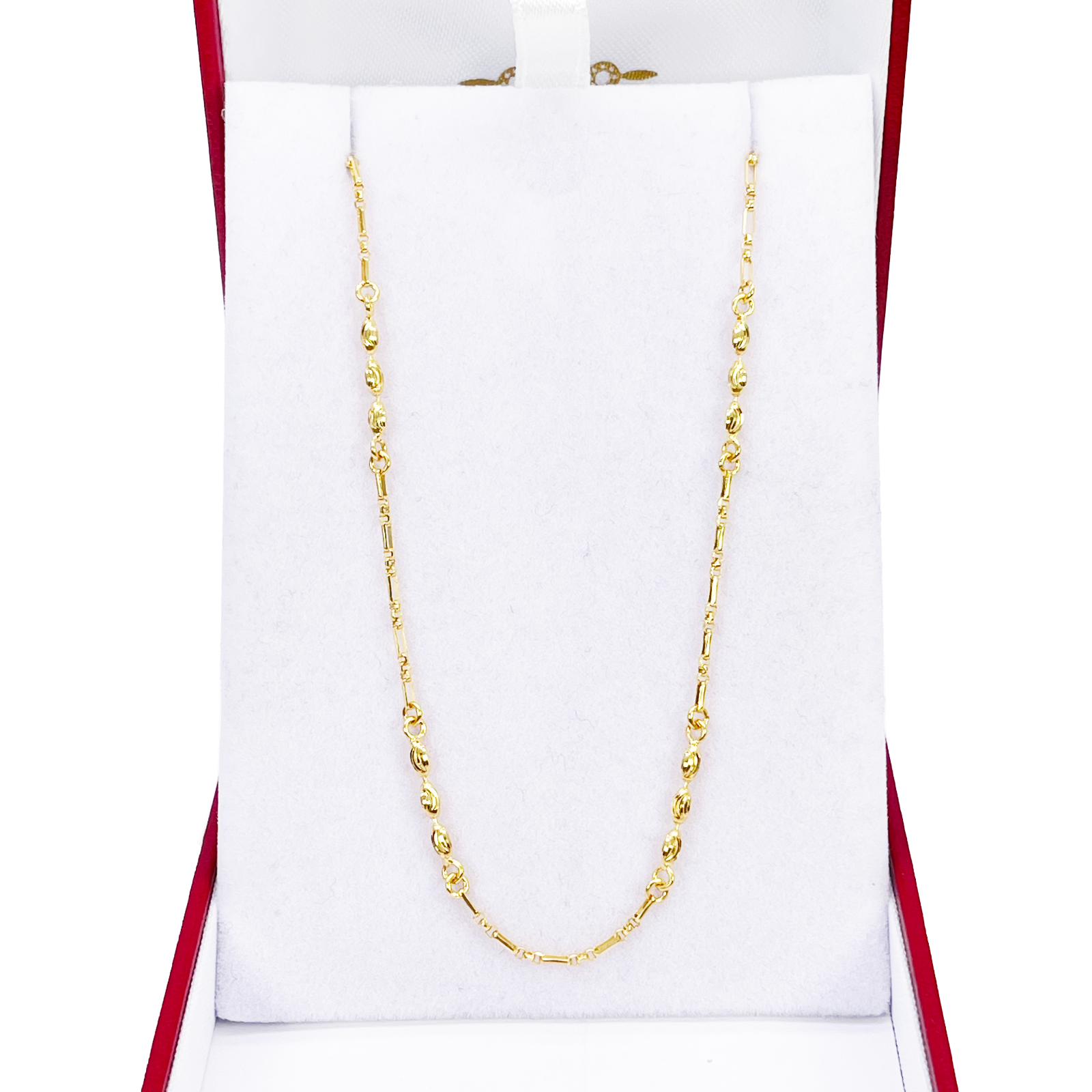 22ct Gold Beaded Necklace Diamond Cut High Polished Oval Beads Chain 18 Inches 