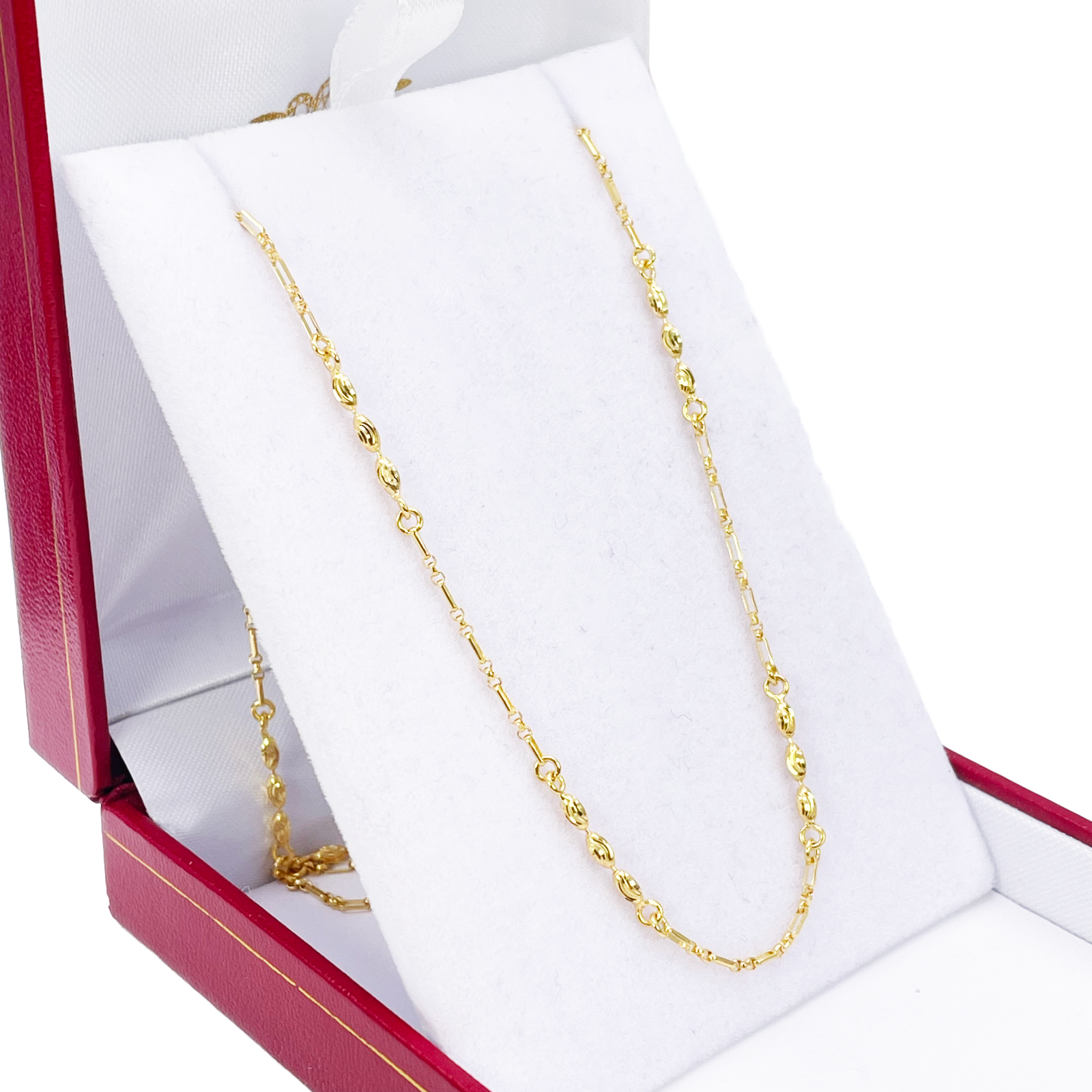 22ct Gold Beaded Necklace Diamond Cut High Polished Oval Beads Chain 18 Inches 