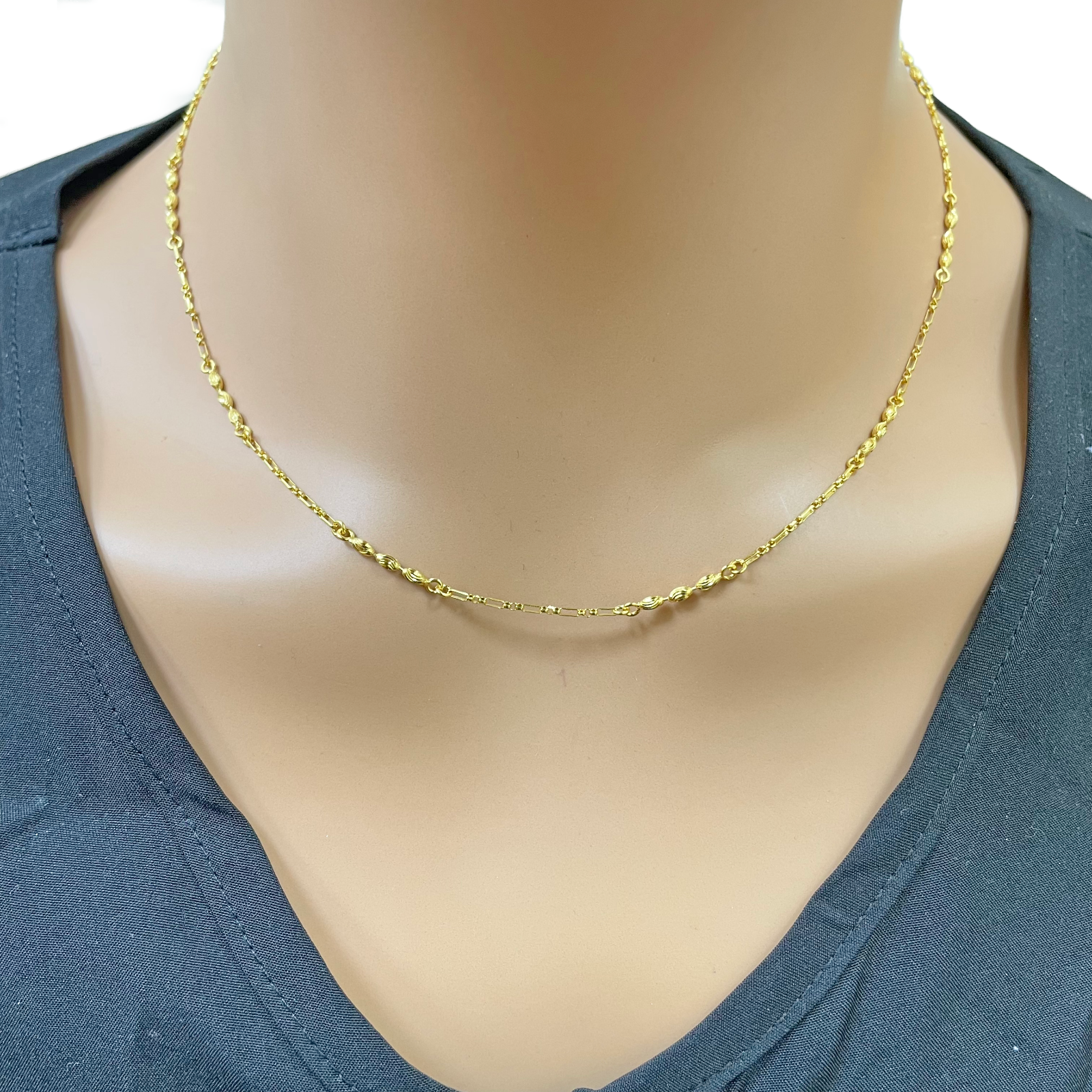 22ct Gold Beaded Necklace Diamond Cut High Polished Oval Beads Chain 18 Inches 