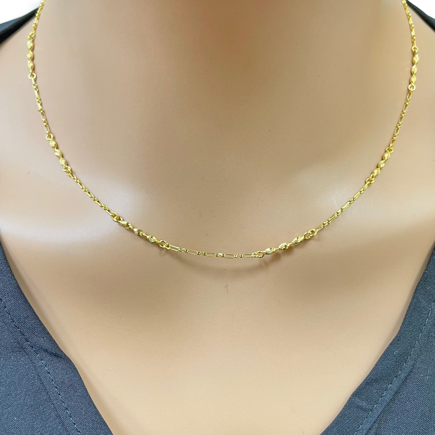 22ct Gold Beaded Necklace Diamond Cut High Polished Oval Beads Chain 18 Inches 