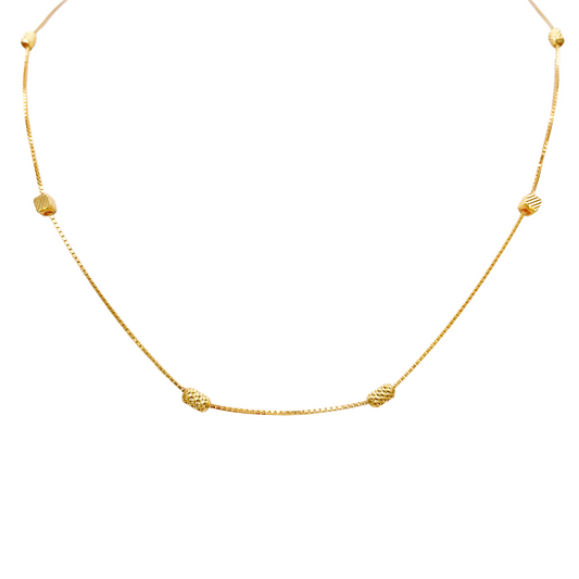 22ct Gold Beaded Necklace Diamond Cut Cube & Rounded Beads Box Chain 16 Inches 